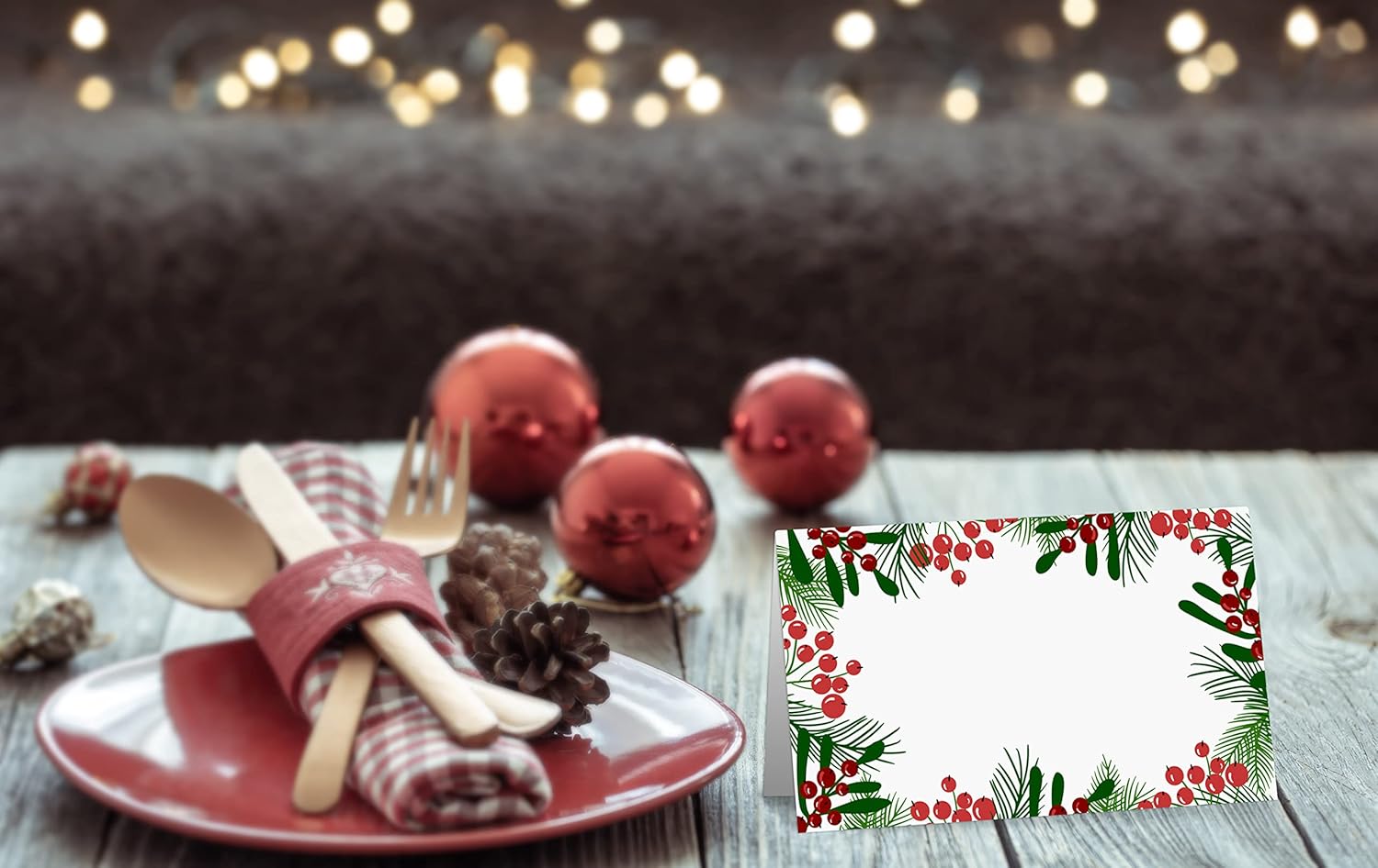 Tarjetas de lugar para fiestas de Navidad, tarjetas editables con nombre, tarjetas de lugar de asiento para mesas, tarjetas estilo tienda de campaña