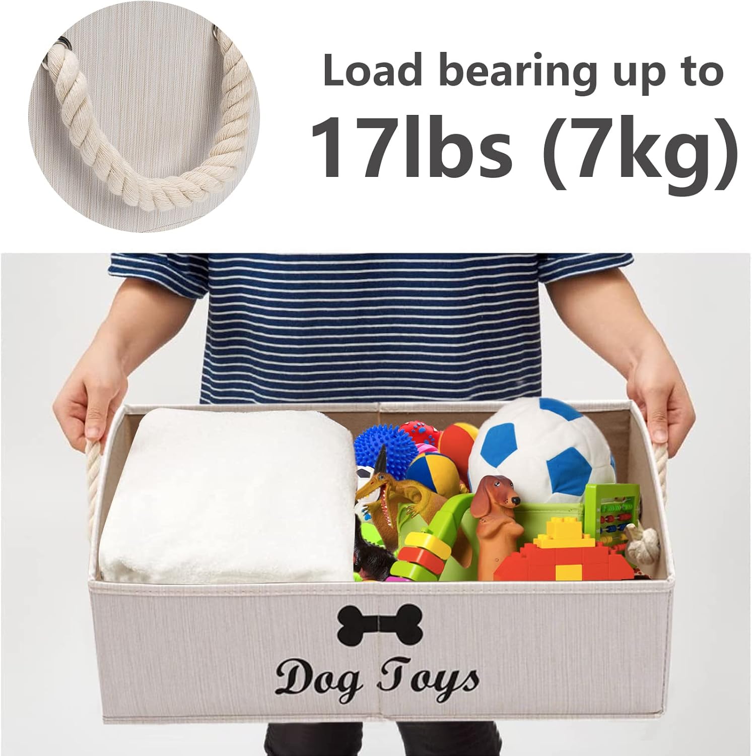Geyecete Contenedores de almacenamiento grandes para perros, cajas organizadoras trapezoidales plegables de tela con mango de cuerda de tejido,