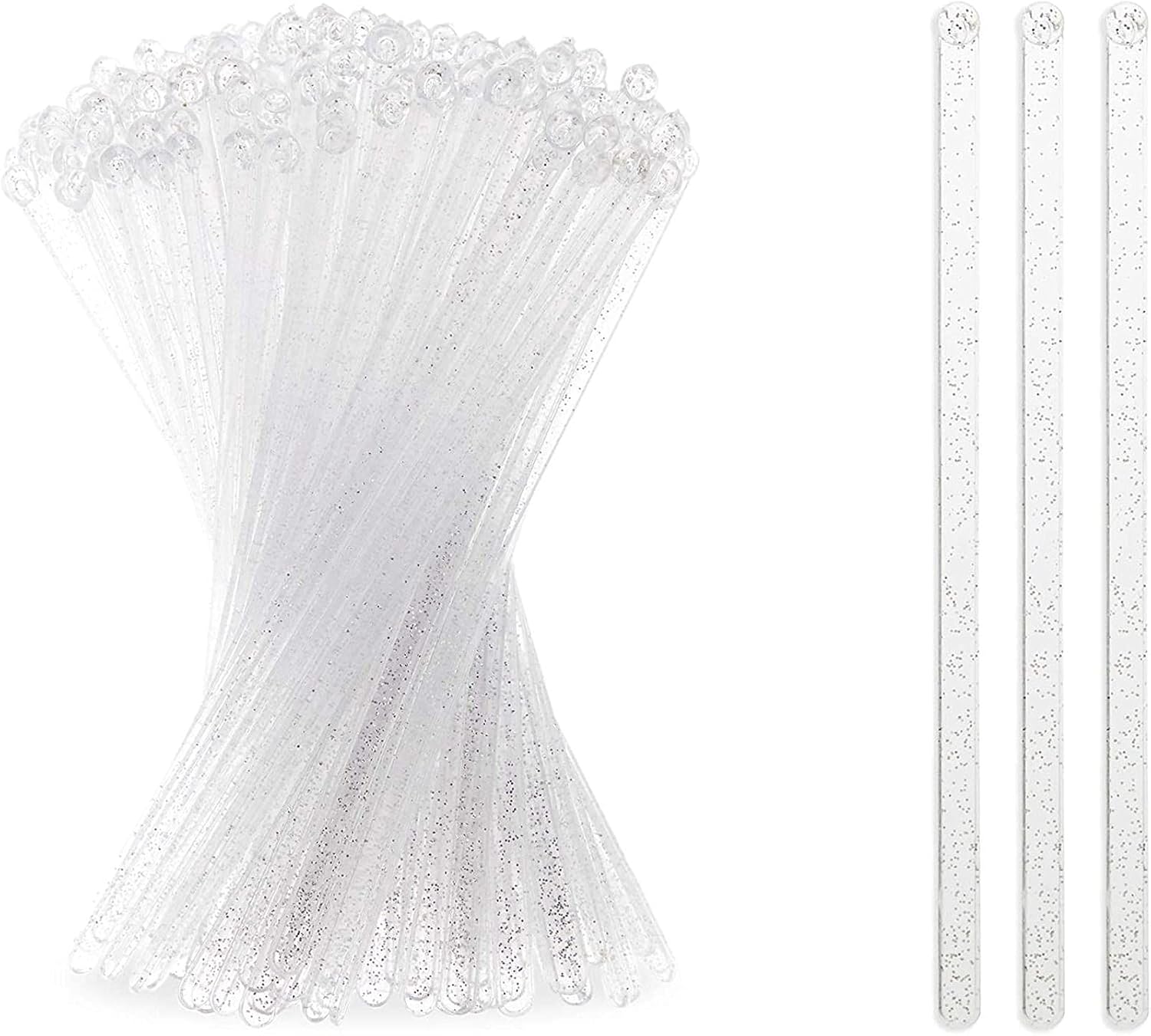 Sparkle and Bash Palitos Swizzle plateados con purpurina para cócteles, agitadores de bebidas transparentes (7 pulgadas, 150 unidades)