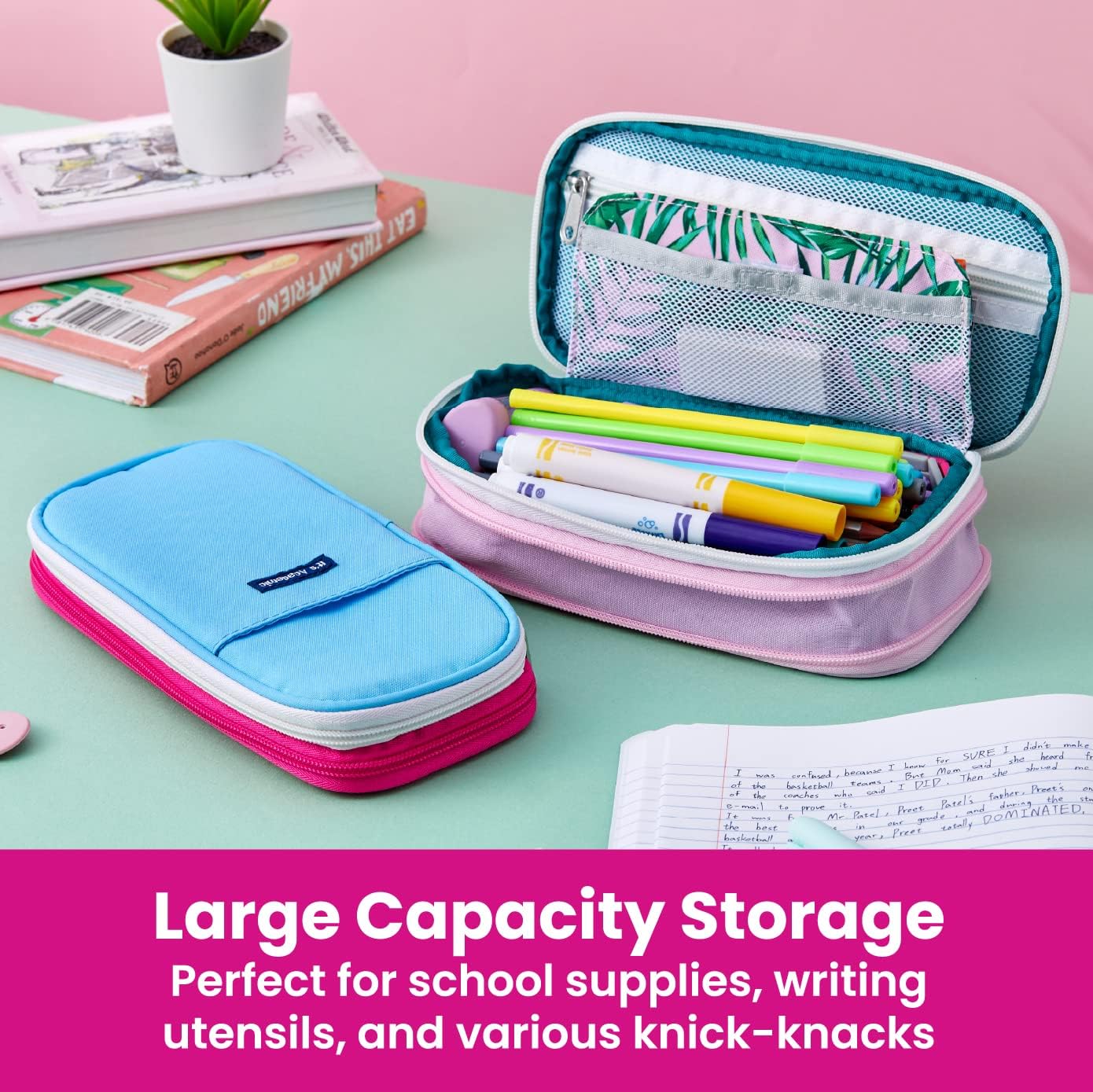 It’s Academic Estuche expansible para lápices, bolsa portátil para suministros escolares y de oficina, bolsa organizadora de viaje, compacta, alta