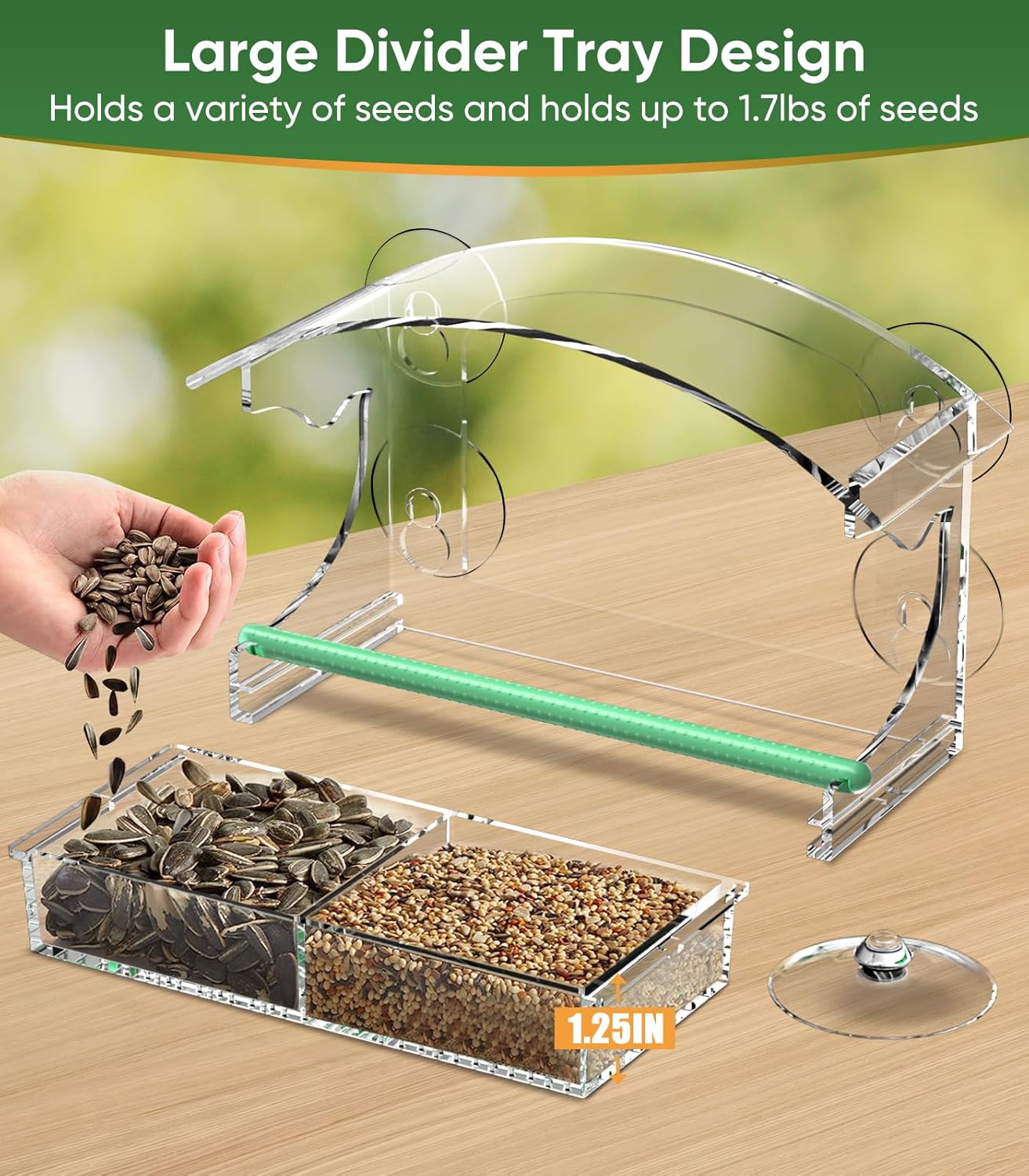 Comedero para pájaros con 4 ventosas fuertes, comedero para pájaros de ventana transparente para exteriores, casa de pájaros de acrílico para