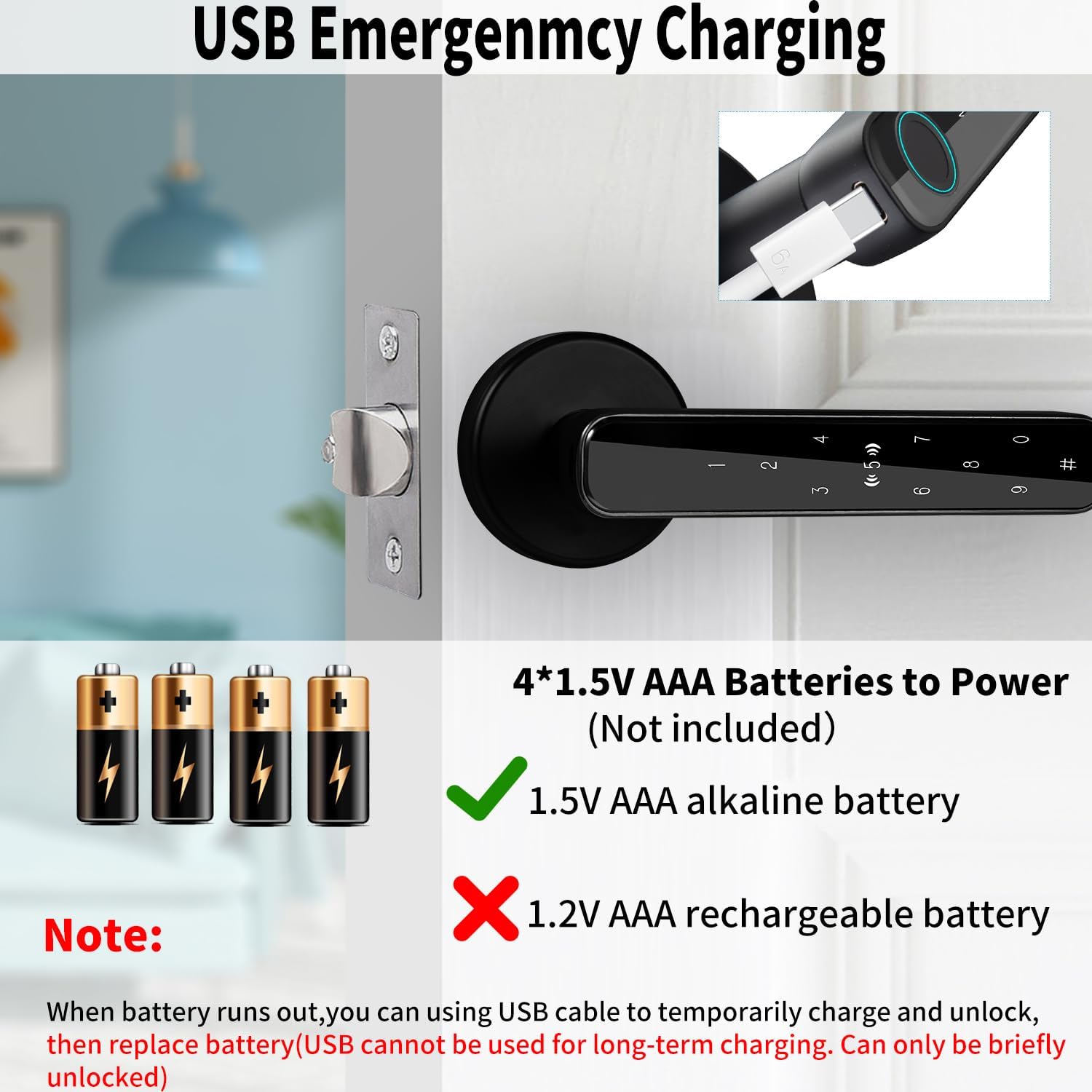 Pomo electrónico inteligente para puerta con aplicación, juego de cerradura de puerta de entrada sin llave con teclados y asa, cerradura de cerrojo