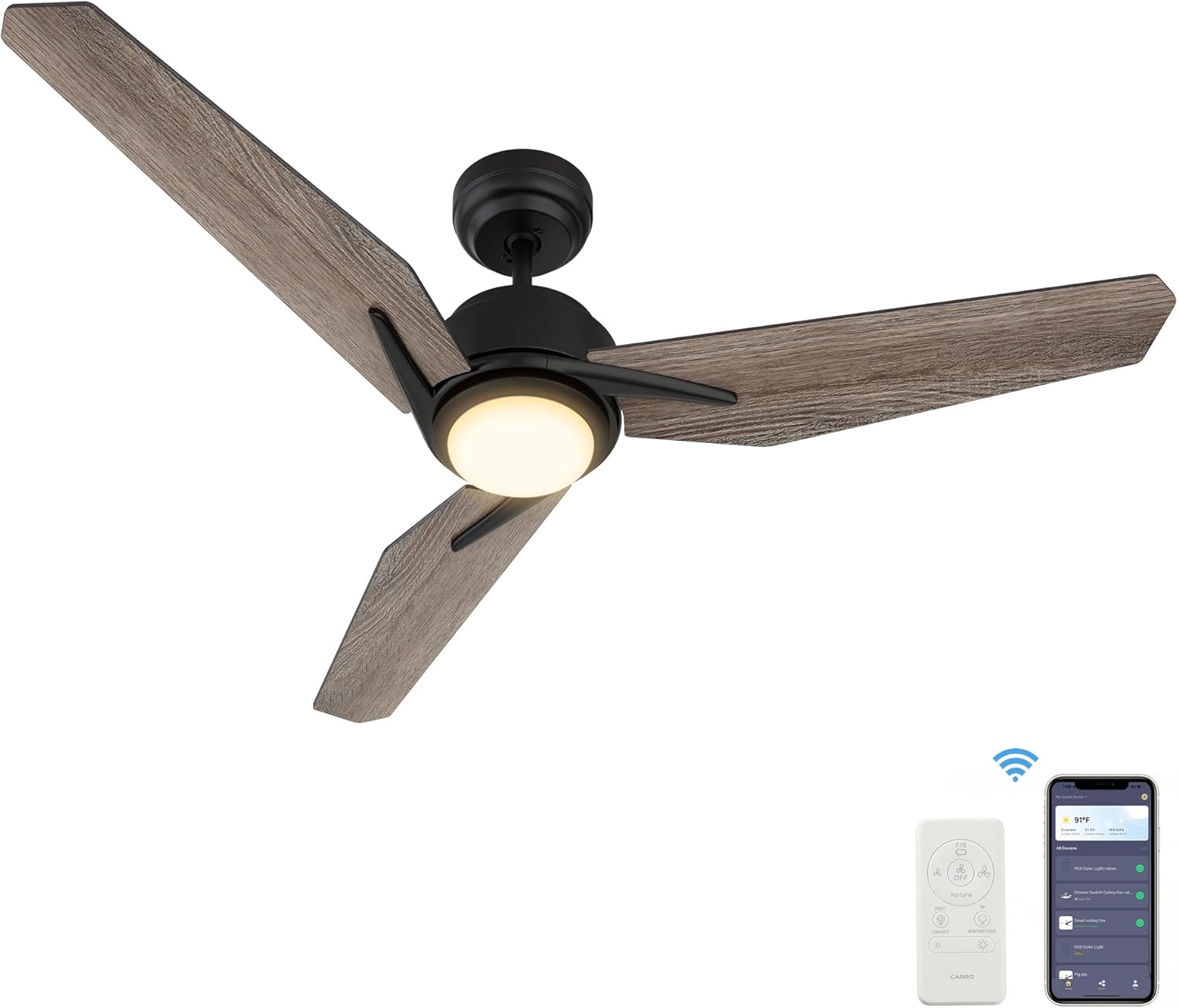 SMAAIR Ventilador de techo inteligente de 48 pulgadas con control remoto de luz regulable, ventilador de techo CC para interiores y exteriores con 3