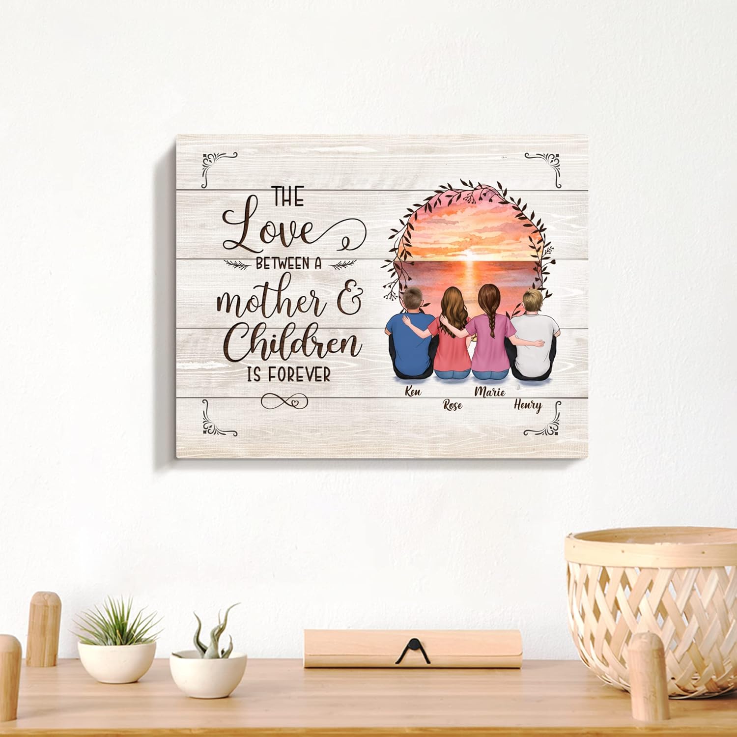 Gossby Lienzo personalizado envuelto para mamá, amor entre madre e hijos es para siempre, regalo personalizado para mamá de 1 hija y 2 hijos con