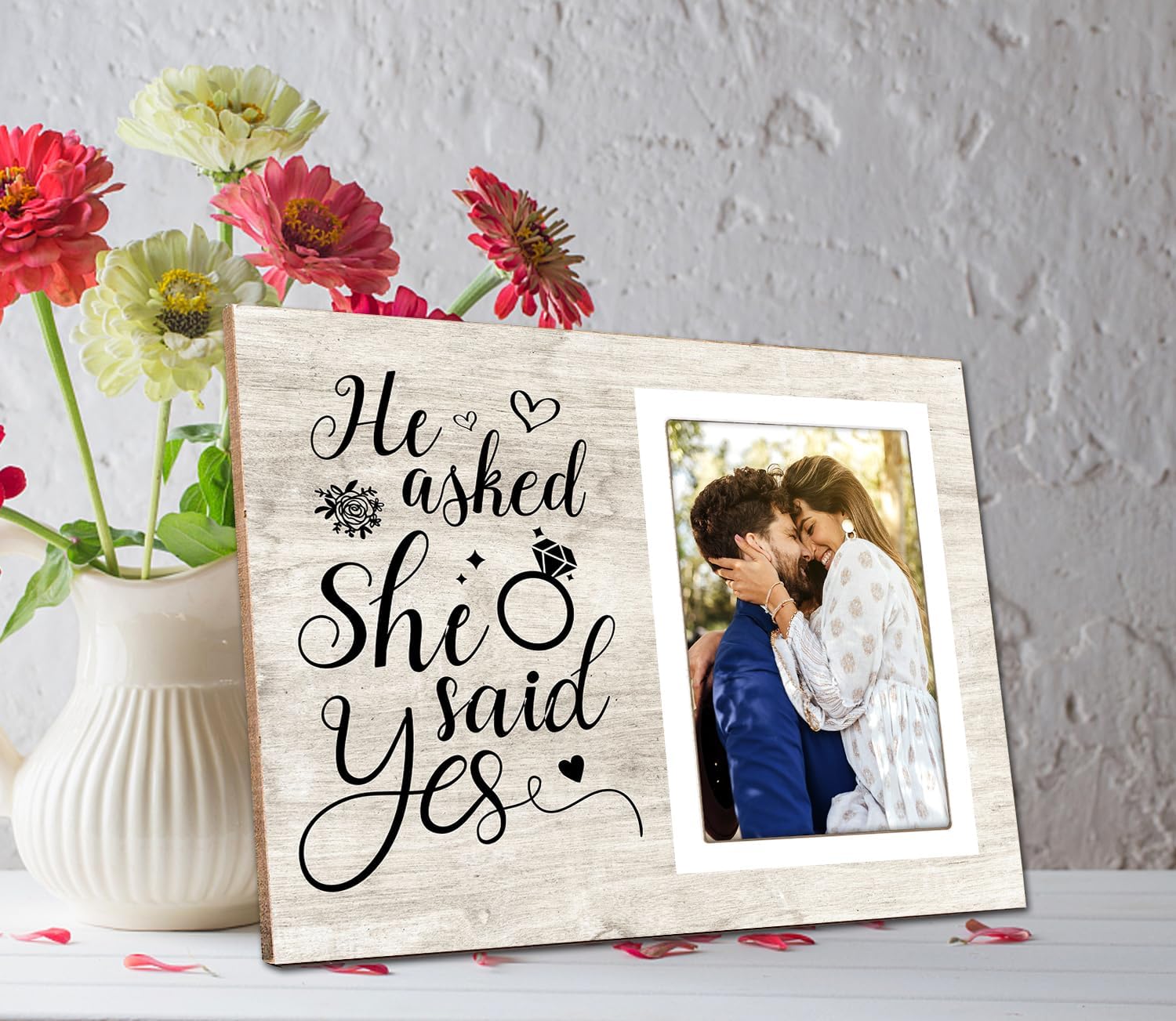 Marco de fotos personalizado, marco de fotos de compromiso de boda, regalos de compromiso para pareja, regalos de compromiso para ella  Él preguntó,