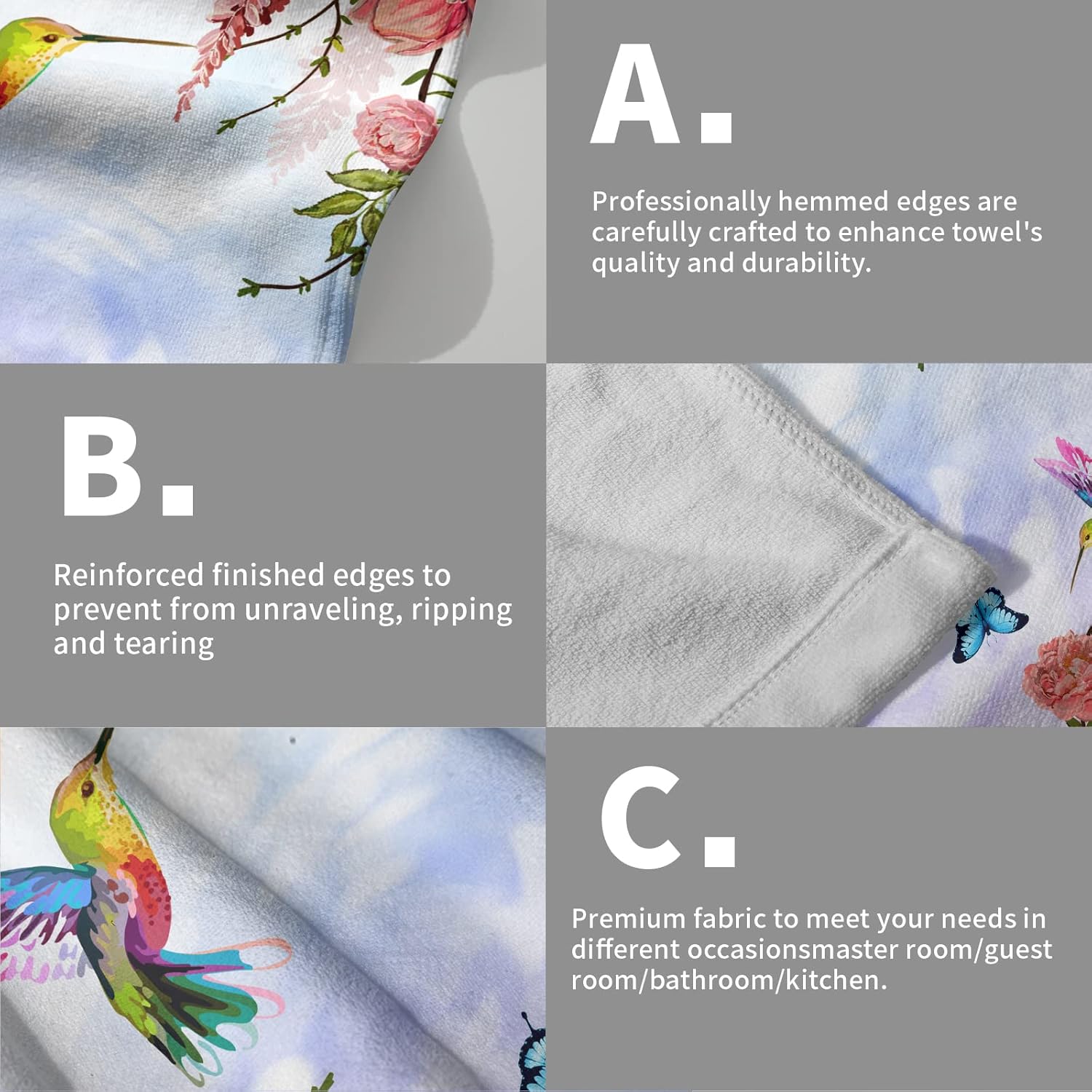 Juego de 2 toallas de mano florales rosas con diseño de mariposa de colibrí, suaves, absorbentes, para invitados, cocina, cocina, spa, hogar,