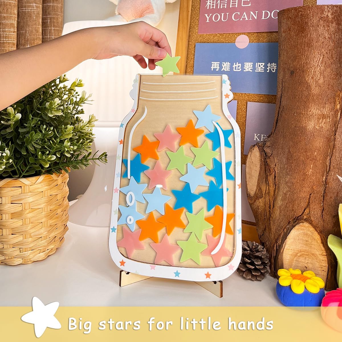 Tarro de recompensa de estrellas personalizado para niños, bricolaje, con calcomanías de letras coloridas, tarro de recompensa de entrenamiento para