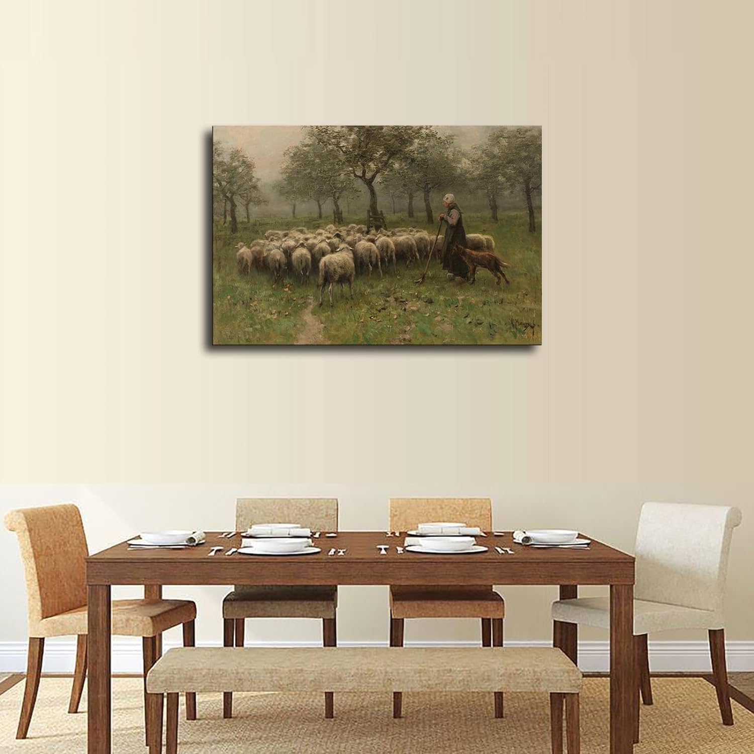 Anton – Póster de pastora con rebaño de ovejas de Anton Mauve Painter – Lienzo decorativo para pared, sala de estar, dormitorio, pintura al óleo
