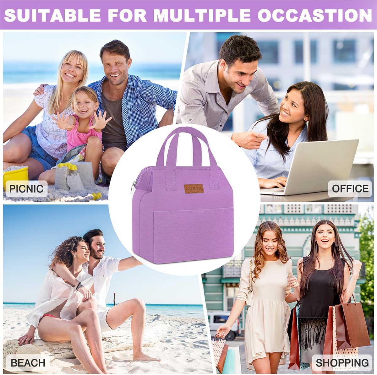 KUBYA Lonchera simple para mujeres y hombres, bolsa de almuerzo aislada y 1 bolsa de almacenamiento, bolsa de almuerzo simple reutilizable para el
