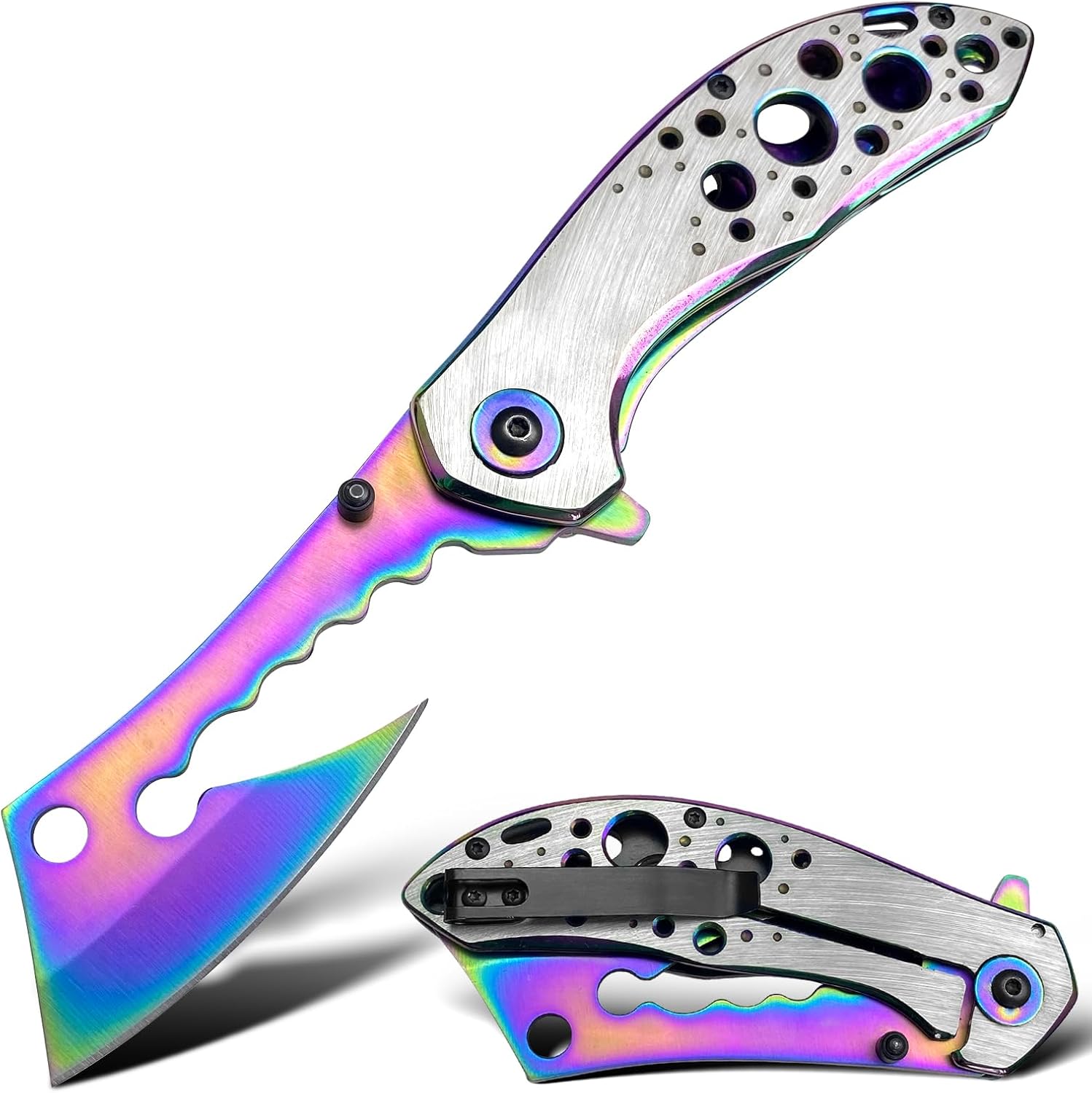 AULAKNIV Cuchillo de bolsillo plegable con clip, hoja estilo navaja EDC táctico para campamento para hombres para exteriores, senderismo,