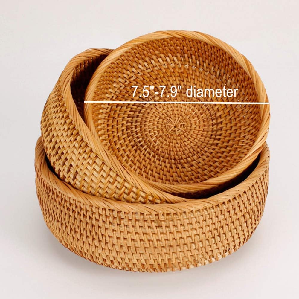 amololo Hadewoven – Cesta redonda de ratán para frutas, bandeja de mimbre para alimentos, soporte de almacenamiento para comedor, bandeja pequeña de