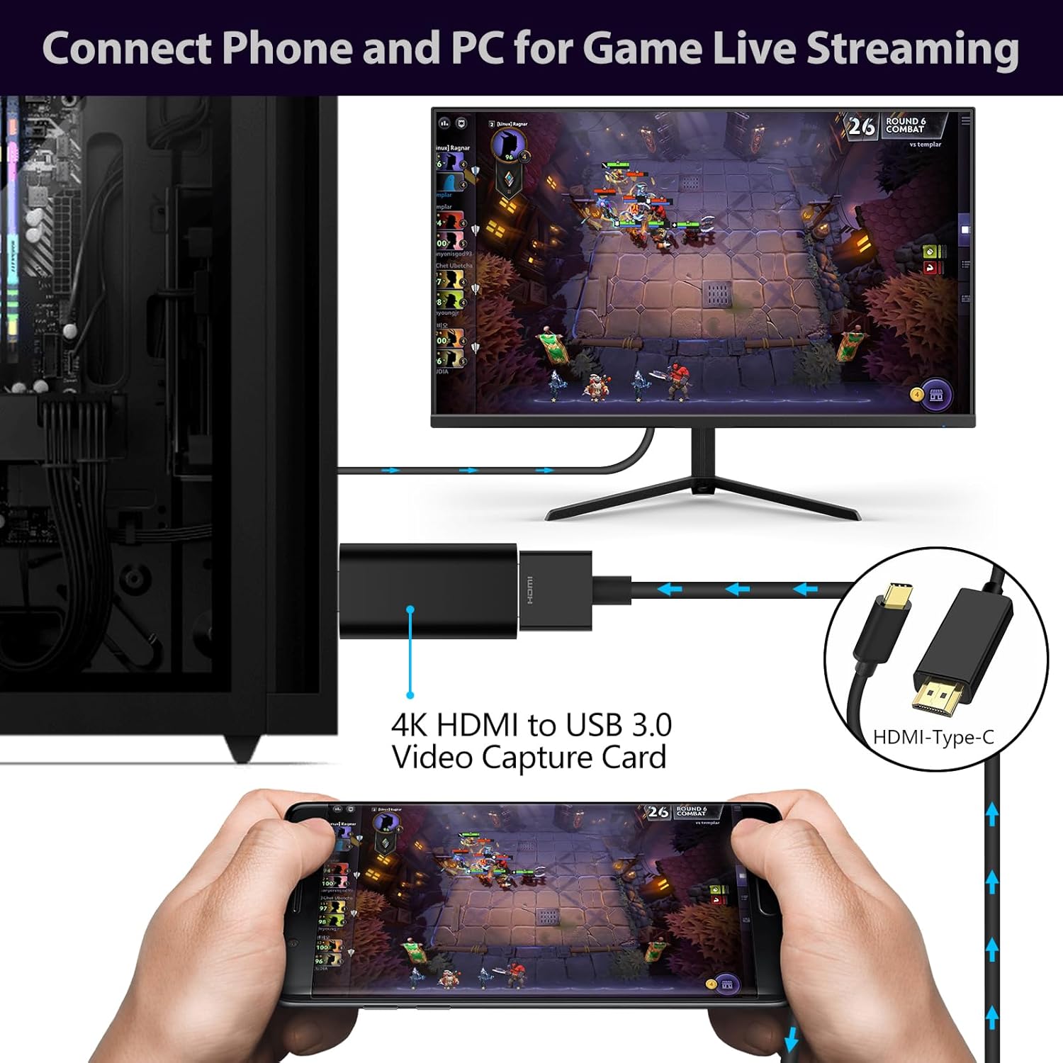 Tarjeta de captura de video 4K HDMI a USB 3.0, tarjeta de enlace de cámara 4K, adaptador de tarjeta de captura de grabación de pantalla para