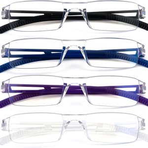 Paquete de 4 lentes de lectura sin marco, marcos transparentes de luz azul, ligeros para hombres y mujeres Paquete de 4 lentes de lectura sin marco, marcos transparentes de luz azul, ligeros para hombres y mujeres