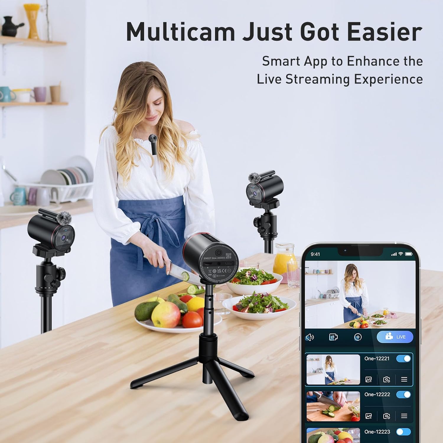 EMEET Streamcam One – Cámara de transmisión inalámbrica, cámara web HD de 1080P con sensor Sony, soporte multicámara, 1 micrófono desmontable y 2