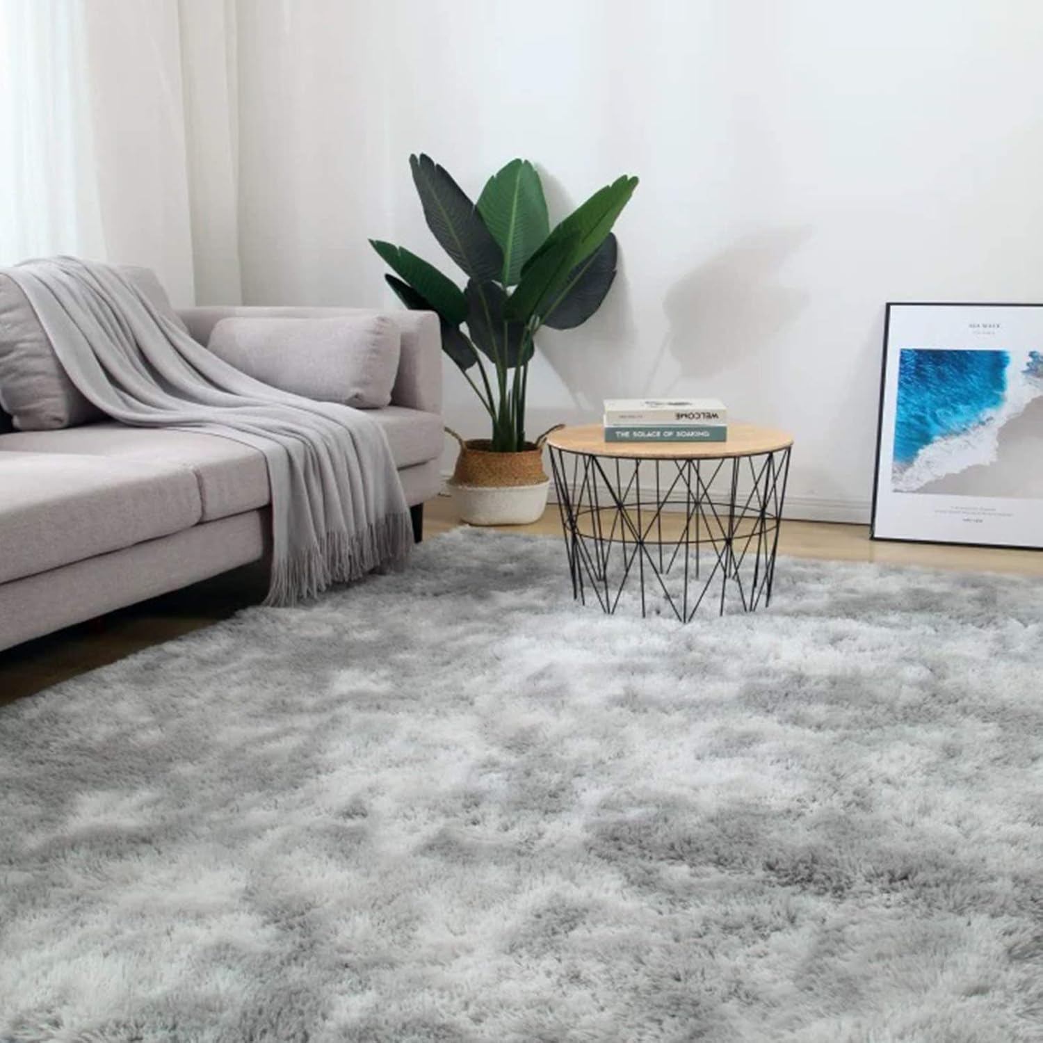 Alfombras esponjosas, suaves y modernas para decorar el hogar, en color gris claro, tamaño 4 x 6, mullidas y antideslizantes para el suelo de la