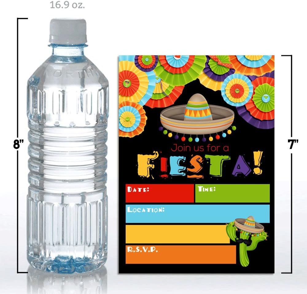 AmandaCreation – Invitaciones de fiesta temática mexicana para fiesta de cumpleaños, jubilación o Cinco de Mayo, 20 tarjetas de relleno de 5 x 7