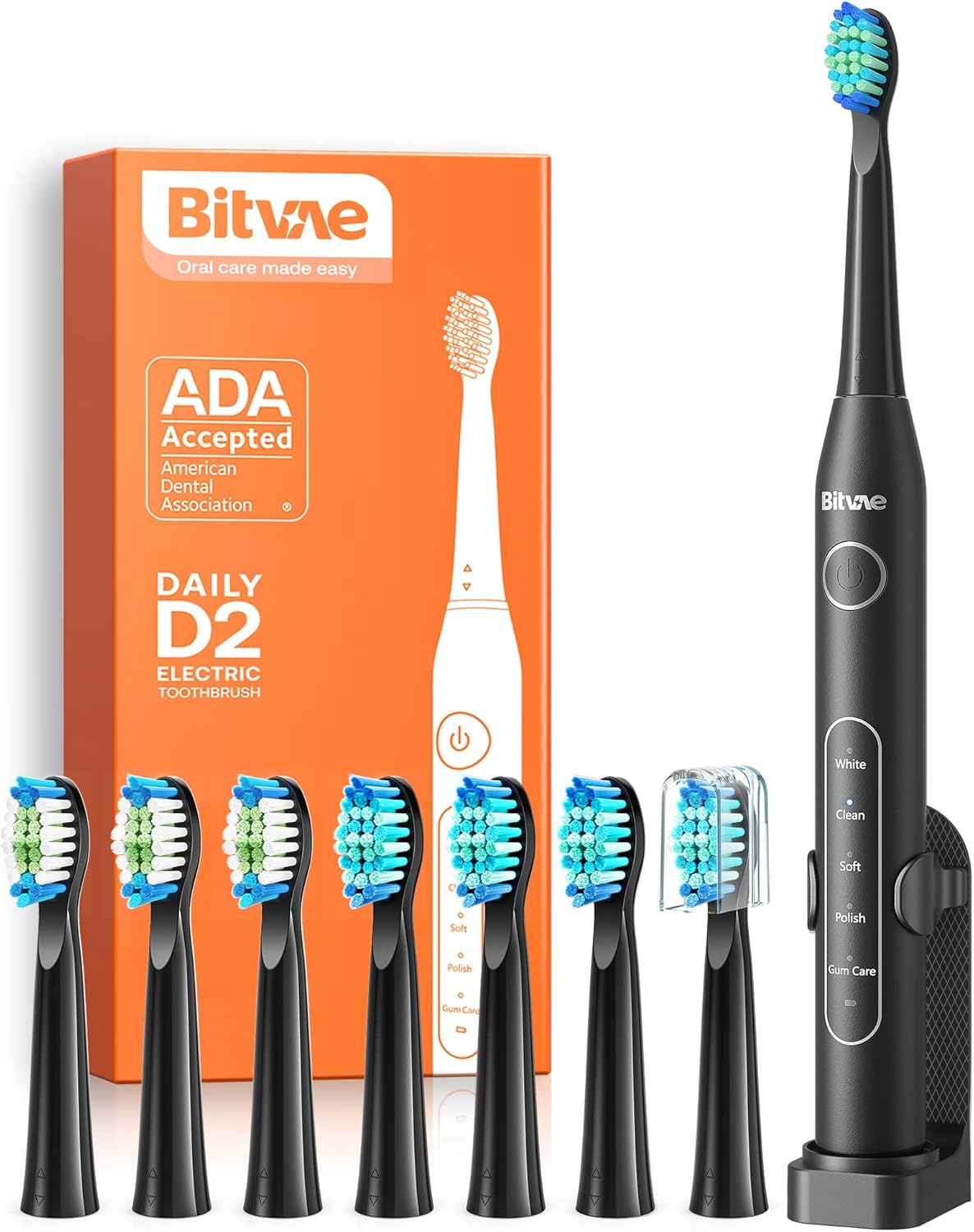 Bitvae Paquete de cepillos de dientes eléctricos ultrasónicos y giratorios para adultos y niños, cepillos de dientes recargables sónicos aceptados