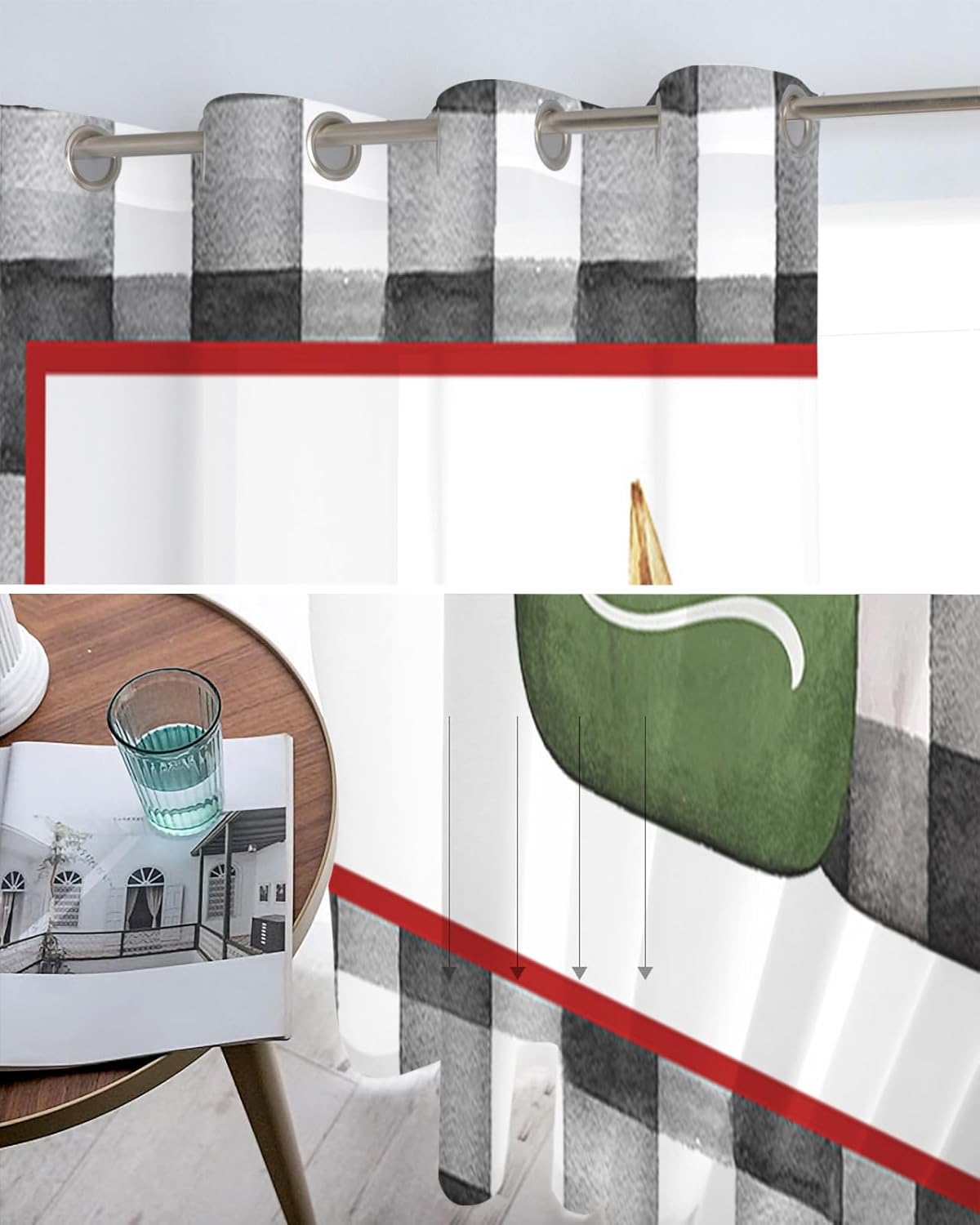 Buffalo – Cortinas traslúcidas de Navidad de 84 pulgadas de largo, juego de 2 paneles de cortinas para cocina, dormitorio, sala de estar, puerta,