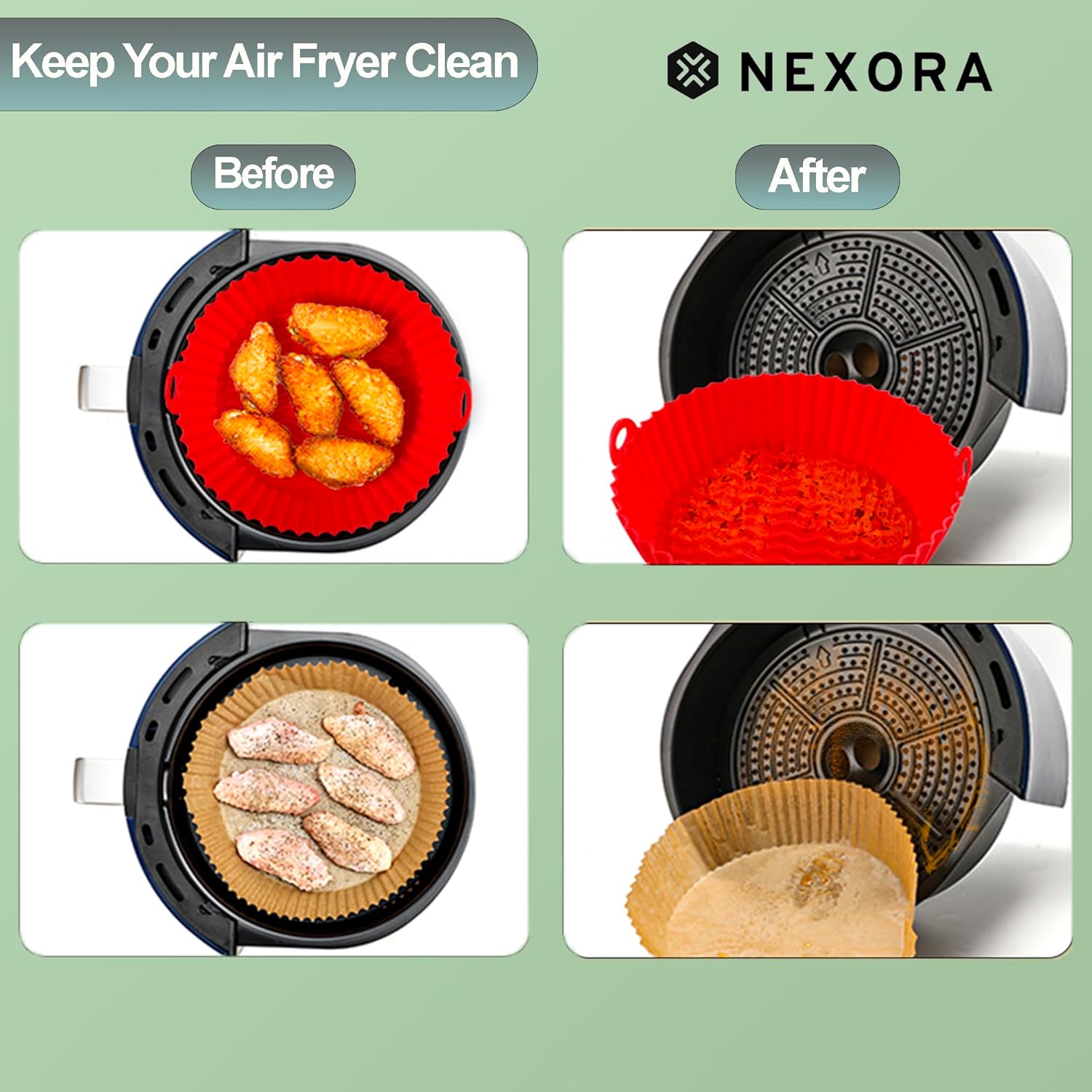 Paquete de 2 forros de silicona de 8.5 pulgadas para freidora de aire, cesta de silicona reutilizable resistente al calor, fácil limpieza, freidora