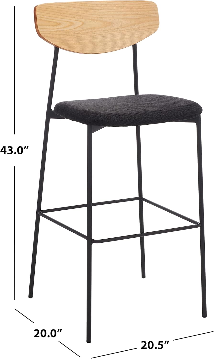 SAFAVIEH Home Collection Ryker Taburete de bar de cocina de 30 pulgadas de roble y negro (totalmente montado)