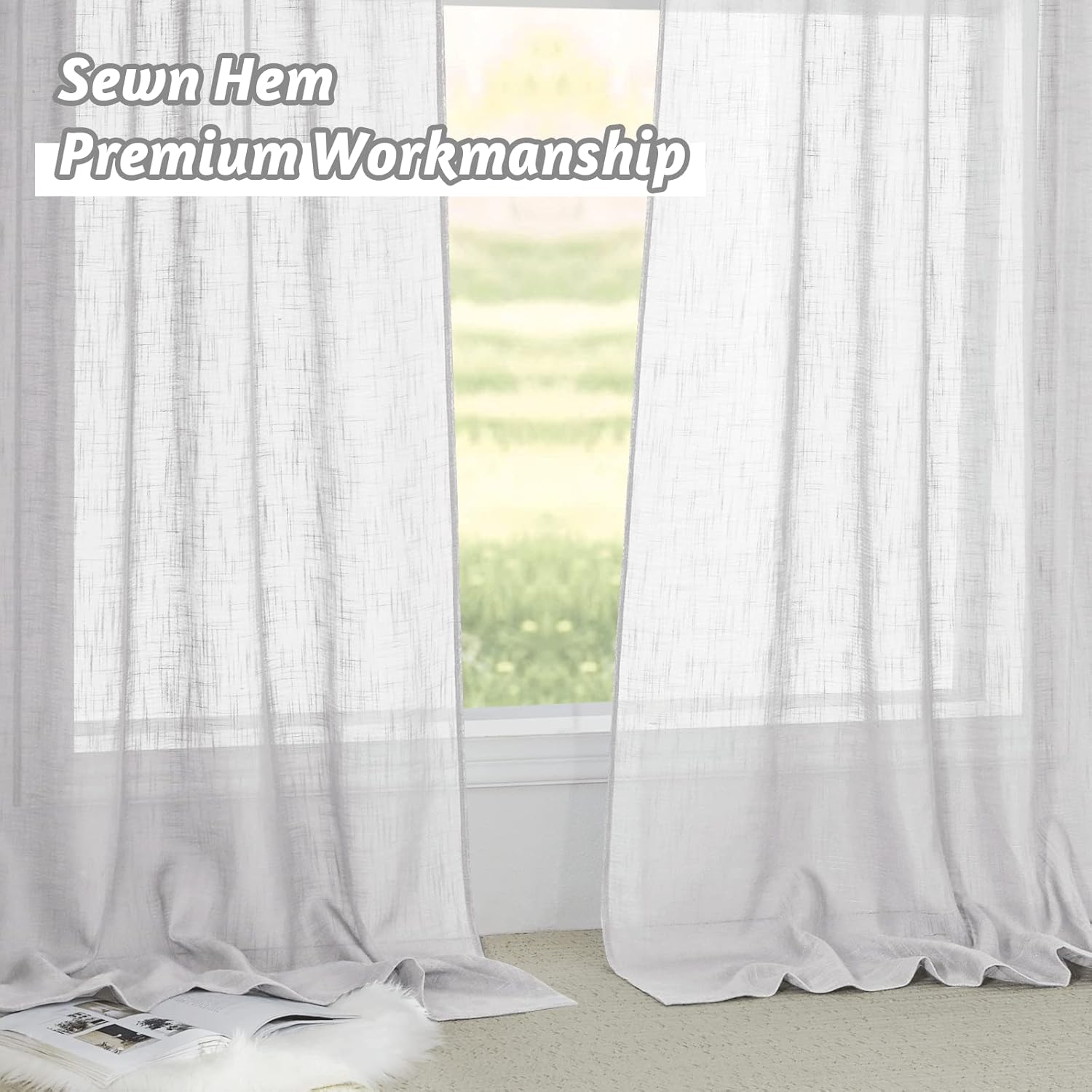 RYB HOME – Cortinas traslúcidas y semitraslúcidas de lino para privacidad, decoración de ventana, filtrado de luz y deslumbramiento para dormitorio,