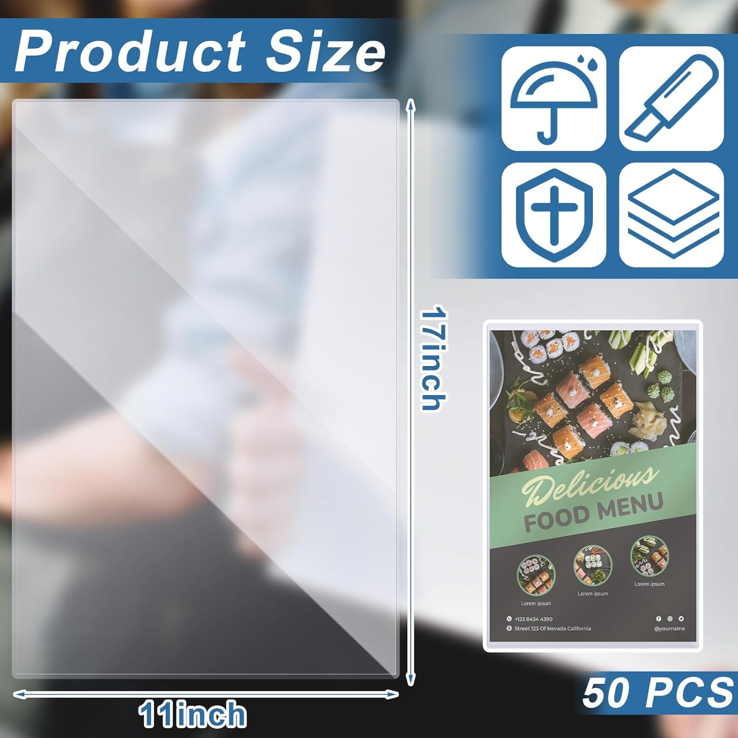 50 fundas protectoras para pósteres de Henoyso de 11 x 17 pulgadas, protectores de plástico rígido transparente para marcos de cristal resistentes