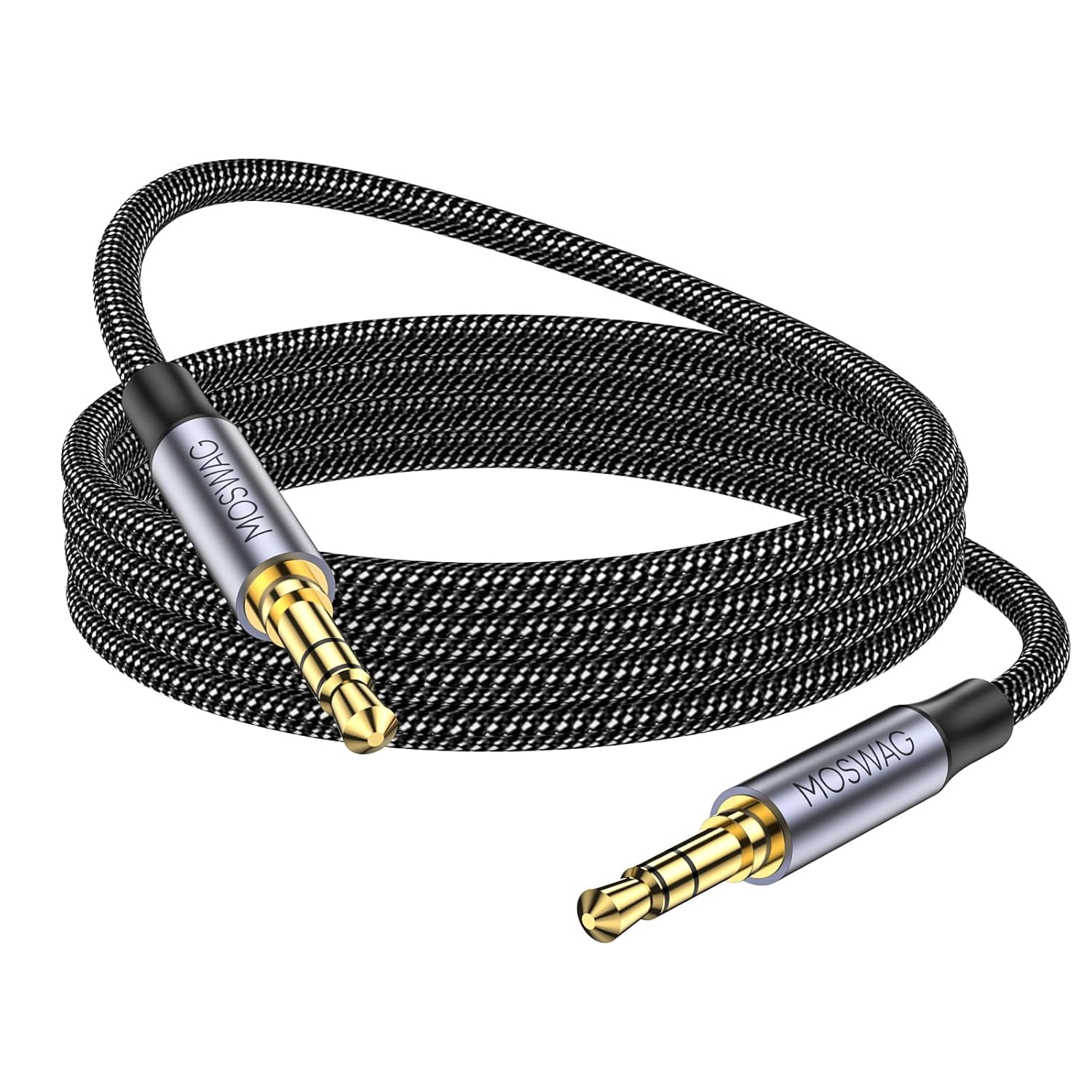 MOSWAG Cable auxiliar de audio de 16.4 pies16.4 ft de 0.138 in a cable auxiliar de 0.138 in macho a macho, cable auxiliar de nailon trenzado estéreo