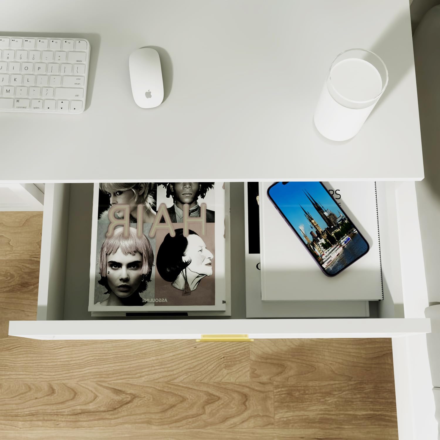 Escritorio blanco con cajones, mesa de computadora para oficina en casa, escritorio de estudio para espacios pequeños, tocador de dormitorio,