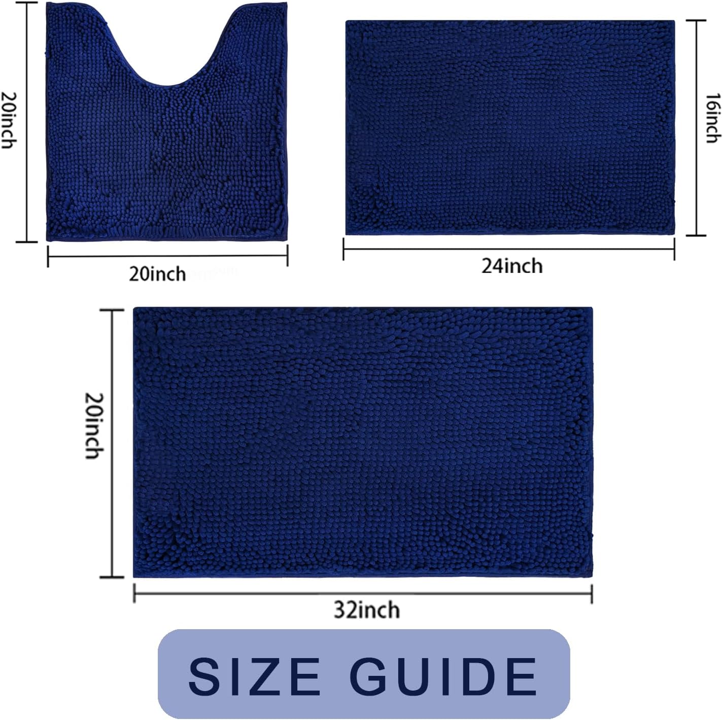 Juego de alfombras de baño de 3 piezas, súper suaves y absorbentes, con alfombra de inodoro en forma de U, alfombra de baño de PVC fuerte en la