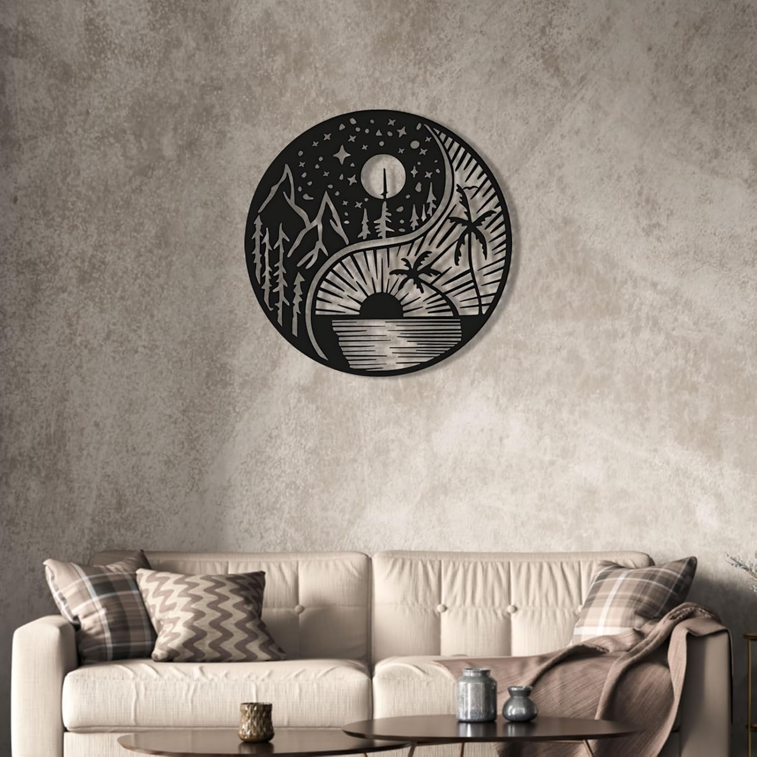 Ying Yang Sun and Moon Metal, decoración de pared de metal Yin Yang, Sun Moon Metal, decoración de pared de metal, sol y luna, arte de pared de