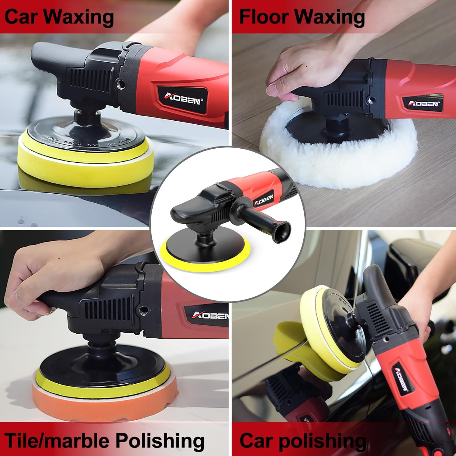 AOBEN Pulidor rotativo de búfer, 1200 W, 6 pulgadas7 pulgadas, kit de cera para pulidor de automóvil con 6 velocidades variables de 1000-3500 RPM y