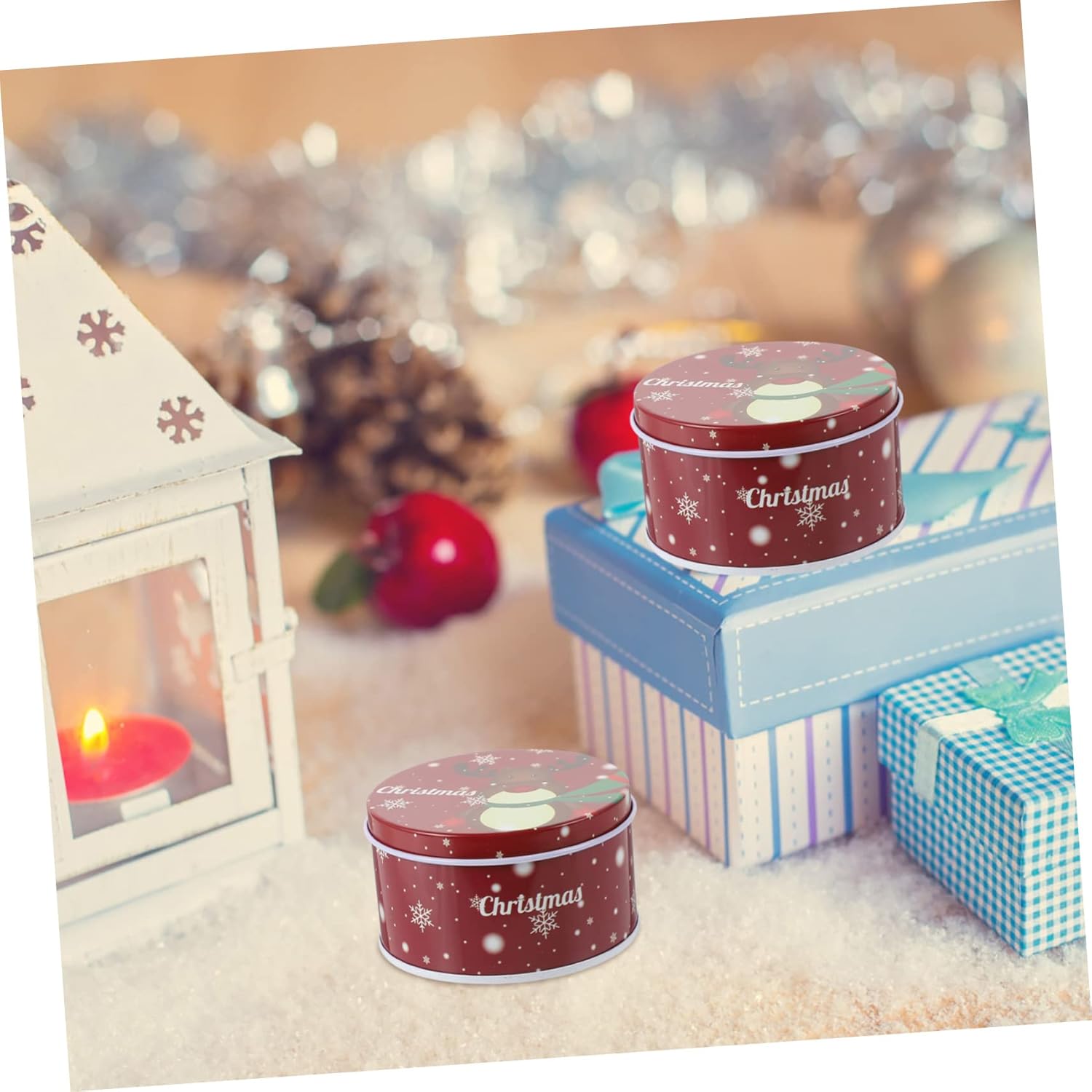 Abaodam 36 cajas de tarro de caramelo de Navidad, pequeños tarros de dulces con tapas, latas de galletas festivas, lata de galletas de Navidad, lata