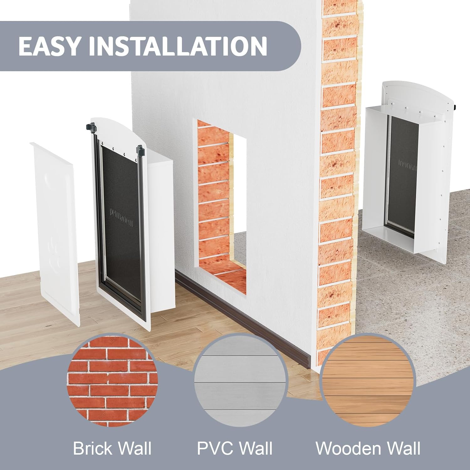 Puerta para perro para pared, puerta grande para perro para pared exterior, puerta de mascotas, puerta resistente de 3 solapas con aislamiento,