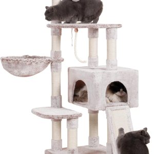 Heybly Árbol para gatos, torre para gatos de interior con tabla de rascar, condominio de muebles para gatos de varios niveles con cuenco de Heybly Árbol para gatos, torre para gatos de interior con tabla de rascar, condominio de muebles para gatos de varios niveles con cuenco de