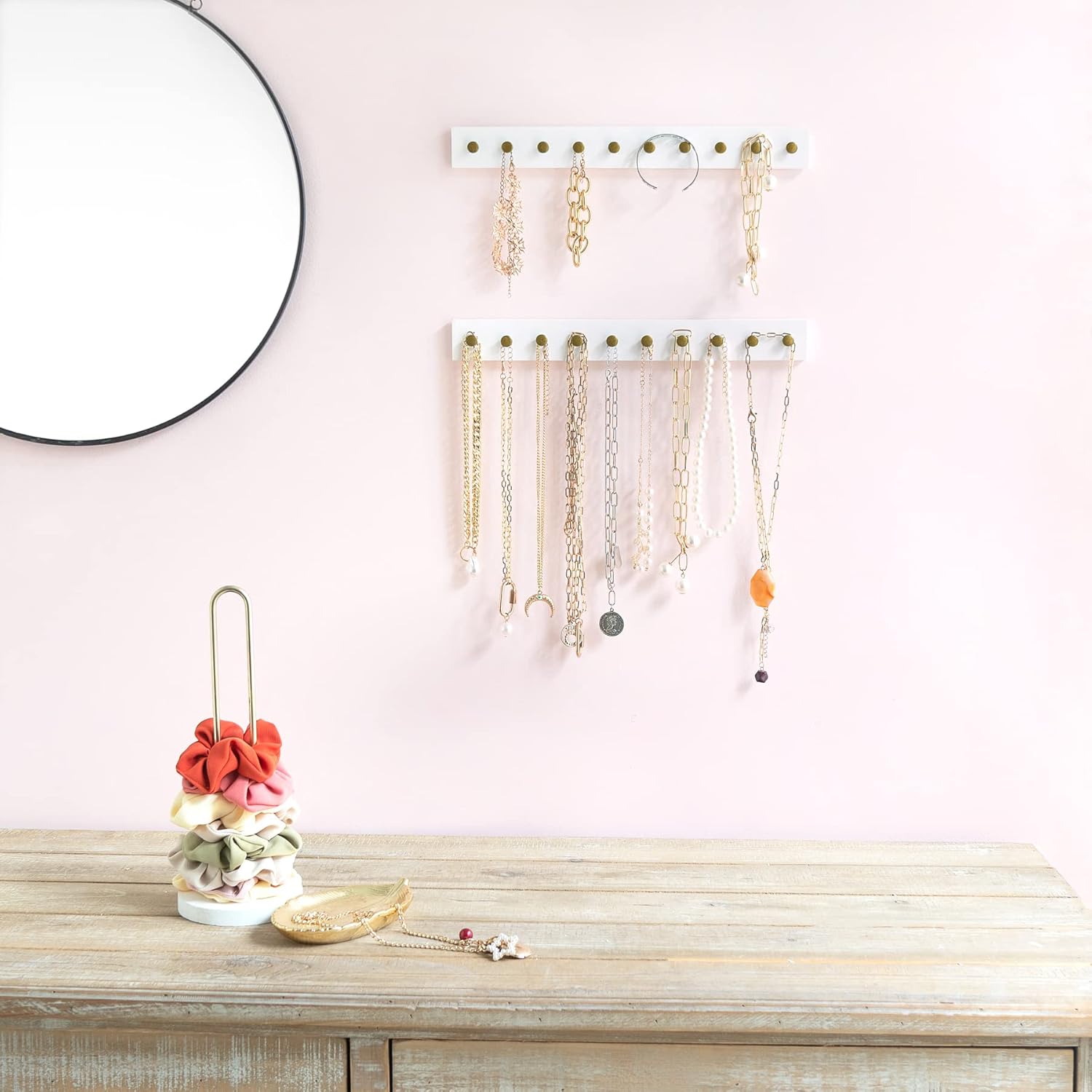Mkono Juego de 2 soportes para collares de pared de madera rústica, organizador de joyas con 20 ganchos redondos de metal, ganchos de joyería para