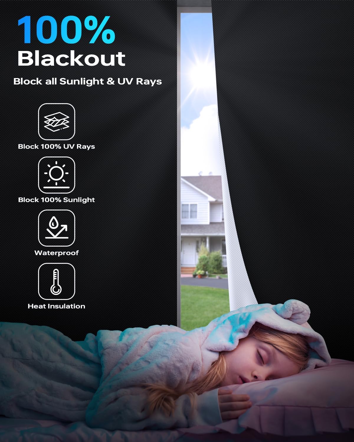 ATAWOL Cortinas opacas para dormitorio, película portátil de privacidad para ventana, cubierta opaca para ventana, persianas opacas de viaje para