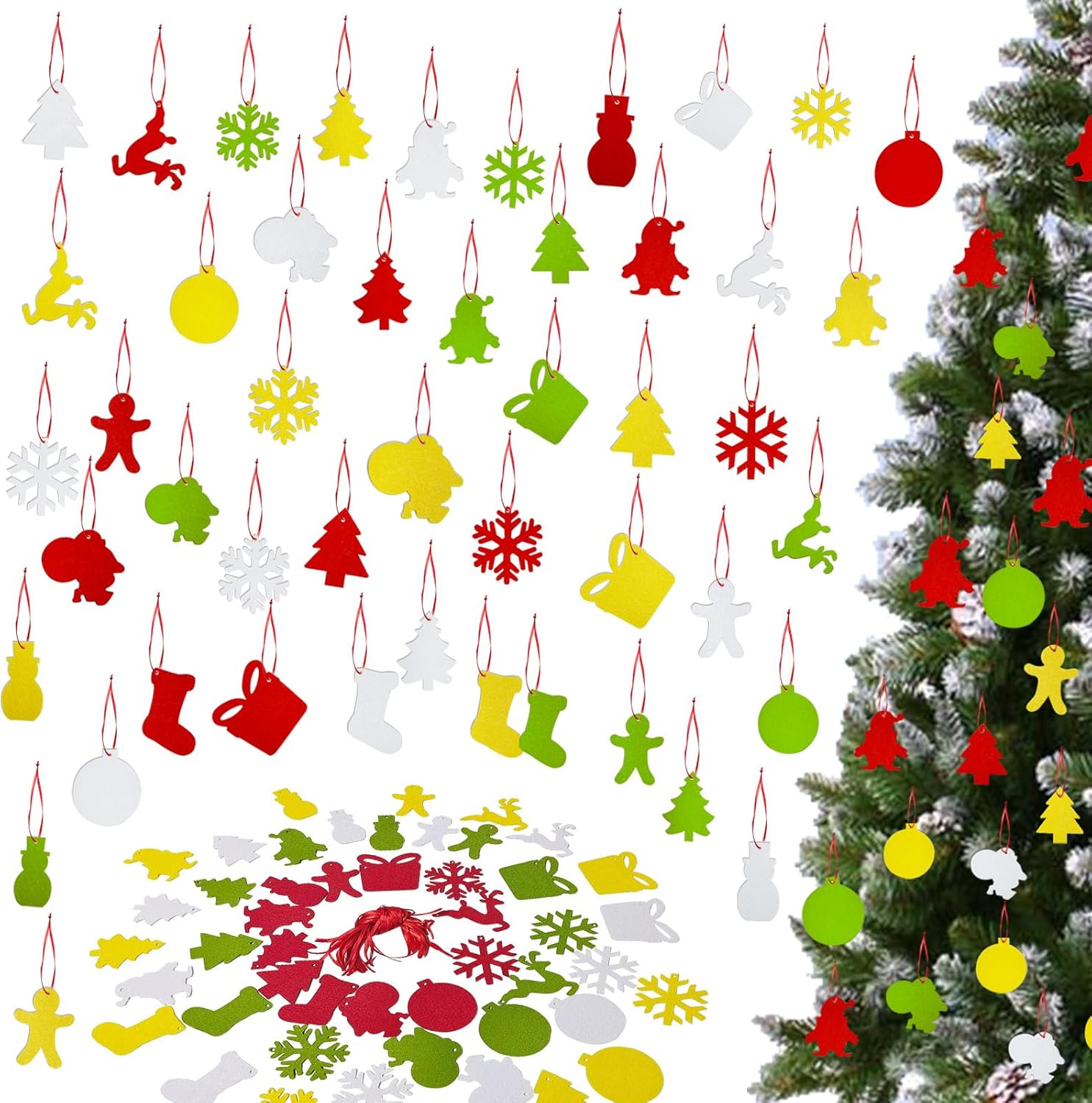 Jtnohx Formas de fieltro, kit de manualidades de 2.8 pulgadas con copos de nieve de fieltro, mini árbol de Navidad, muñeco de nieve, hombre de