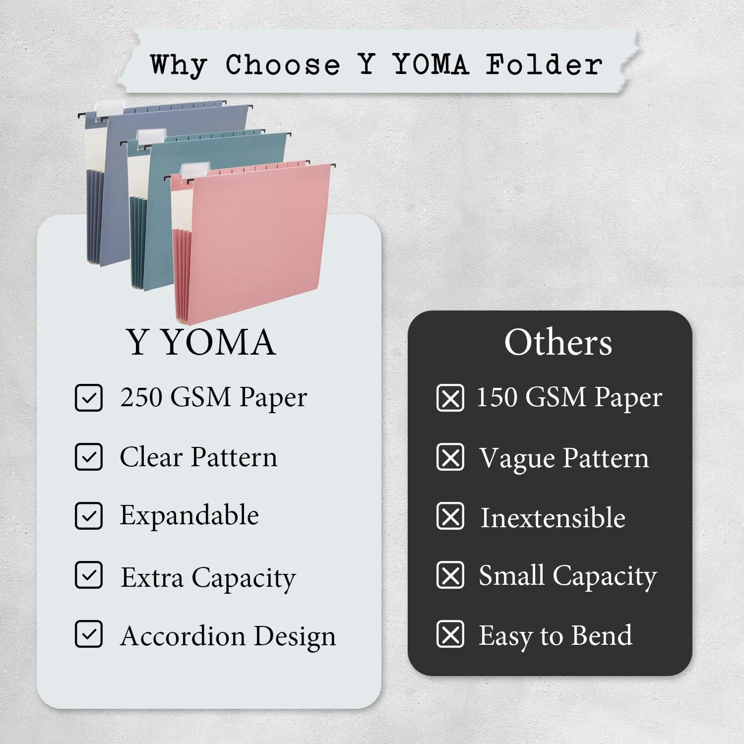Y YOMA Paquete de 6 carpetas colgantes de capacidad extra, tamaño carta, carpeta decorativa reforzada, carpeta expandible de colores bonitos para