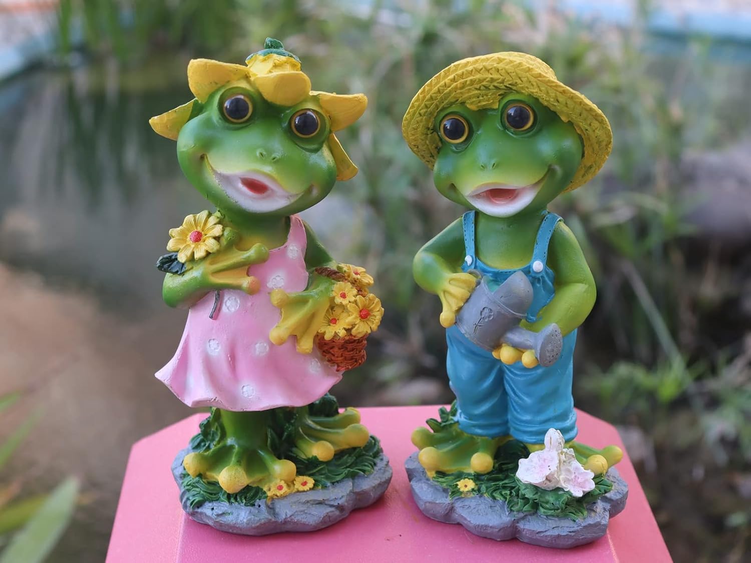 WTREEW Estatua de jardín de ranas  Estatua de pareja de rana feliz para el hogar, jardín, patio, decoración de rana, regalo para padres, pareja,