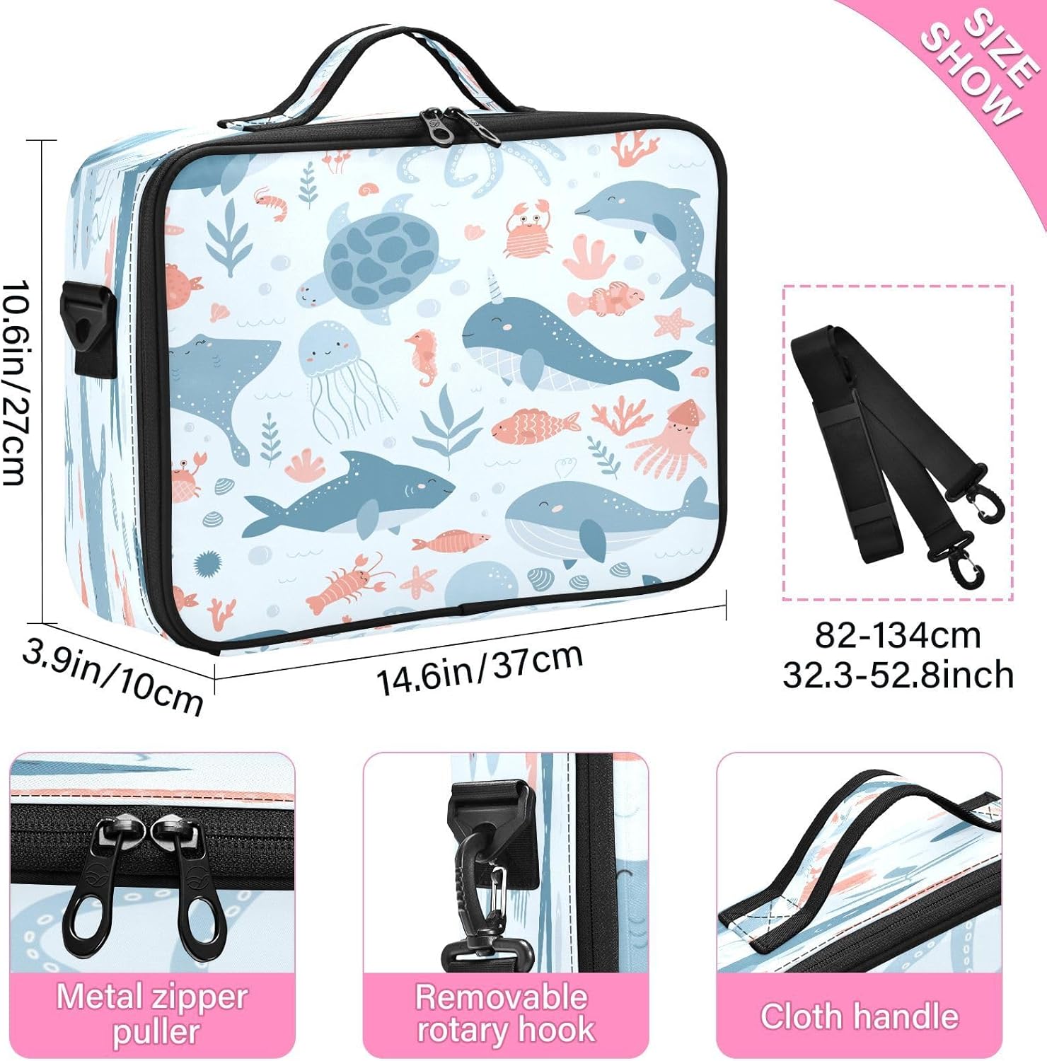 Sea Ocean Animals Corals Seaweeds Shells fashion cosmetic travel bags for women up bag organizator large makeup organizer bolso para maquillaje men