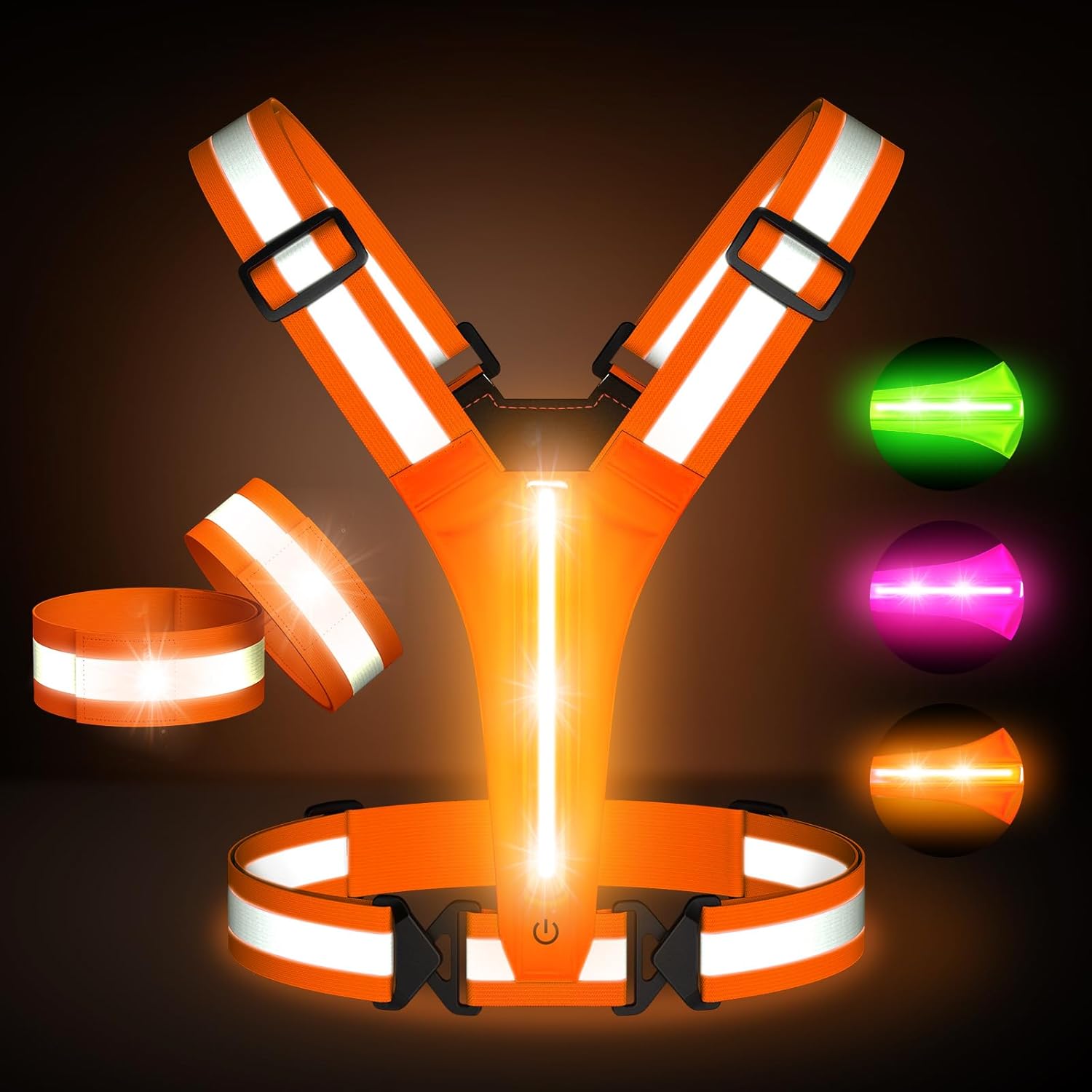 Ylzzrs Chaleco reflectante para correr con luz LED, chaleco reflectante para corredores de caminata nocturna, chaleco reflectante LED recargable de