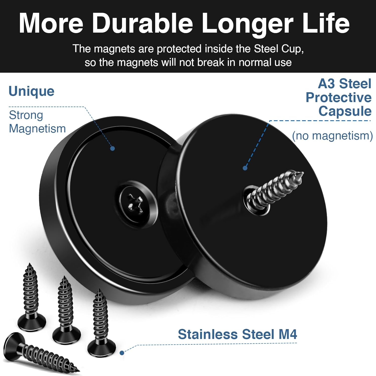 MIKEDE Imanes fuertes con agujero, 100 libras + imanes de neodimio resistentes con tornillo inoxidable para montaje en pared, imanes de base redonda