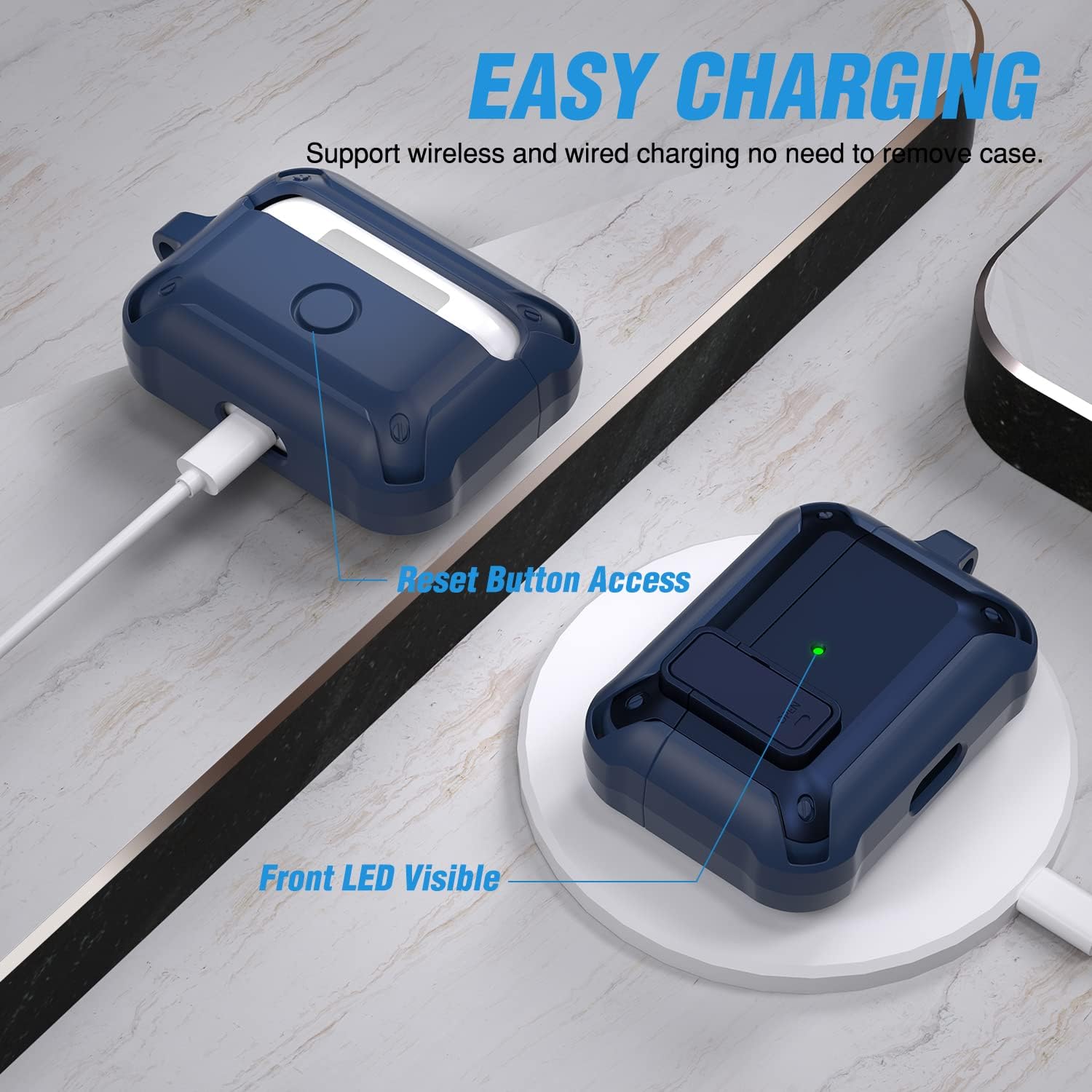 Valkit Funda para Airpods Pro con cerradura, serie Military Armor Series Funda de cuerpo completo para AirPod Pro con llavero Cool Air Pod Pro a