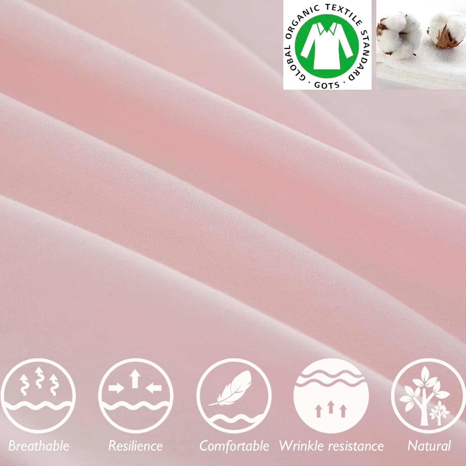 Brandream Juego de sábanas para niñas, tamaño individual, ropa de cama para niños, color rosa, 100% algodón orgánico, 3 piezas, color liso, suave y