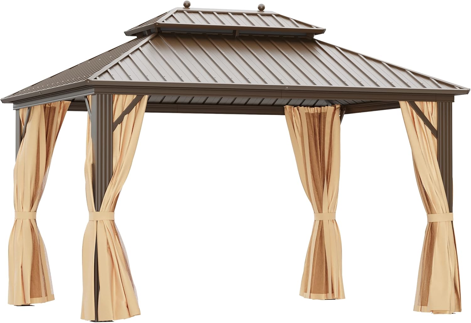 Cenador permanente de techo rígido de 10 x 12 pies, toldo de pérgola de pabellón de doble techo de acero galvanizado para exteriores, con marco de