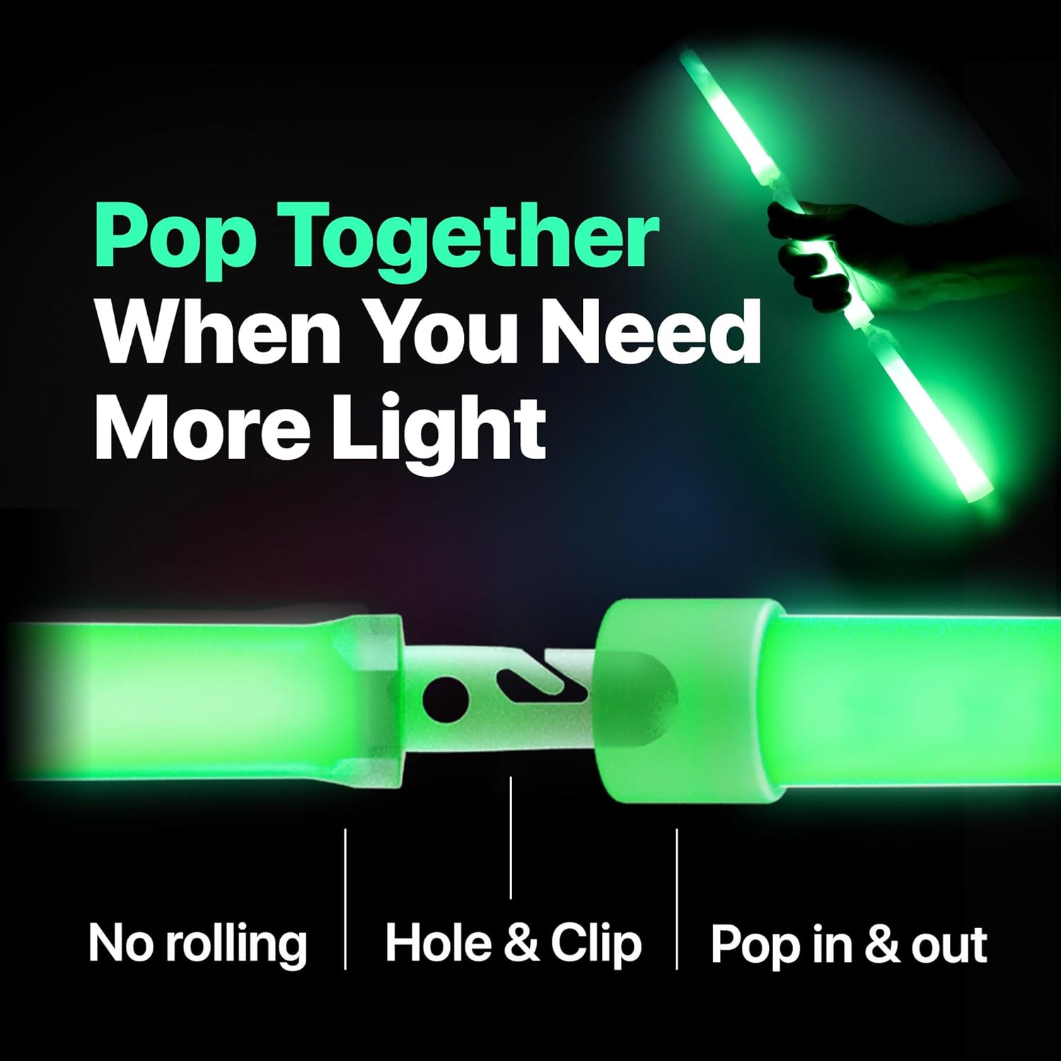 Glow Sticks Camping, Premium Snap-Together Unique Connecting Glowsticks Camping, Bulk Glow Sticks, Green Glow Sticks Emergency Light Sticks,