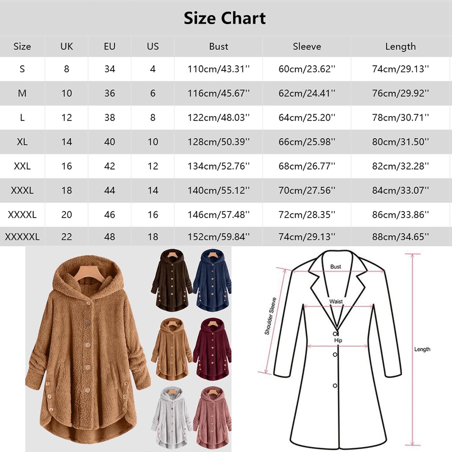 SNKSDGM Chaquetas de forro polar mullido con capucha para mujer, con botones, para exteriores, holgadas, con bolsillos