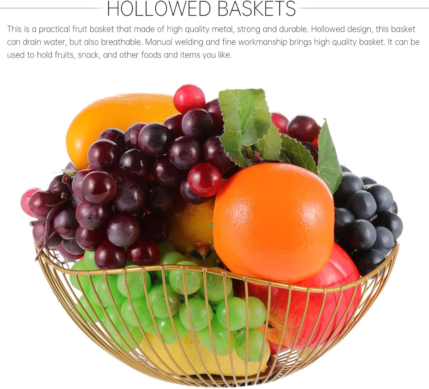 Hemoton Cesta de fruta dorada de alambre de metal para verduras, soporte de frutas estilo nórdico, plato de servir irregular, cocina, lavado, cesta