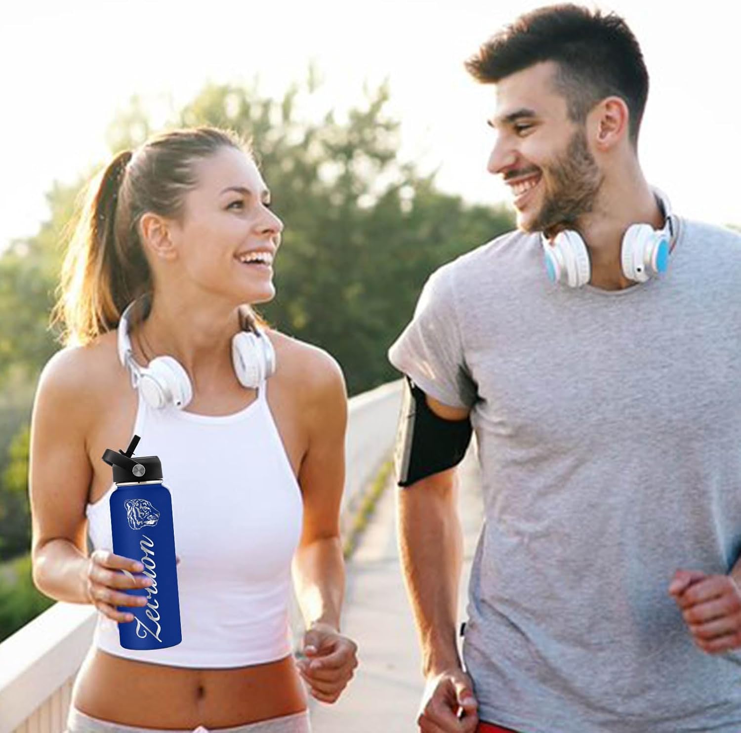 Botellas de agua personalizadas con tapa de popote para deportes, botella de agua aislada de acero inoxidable personalizada con nombre o texto,