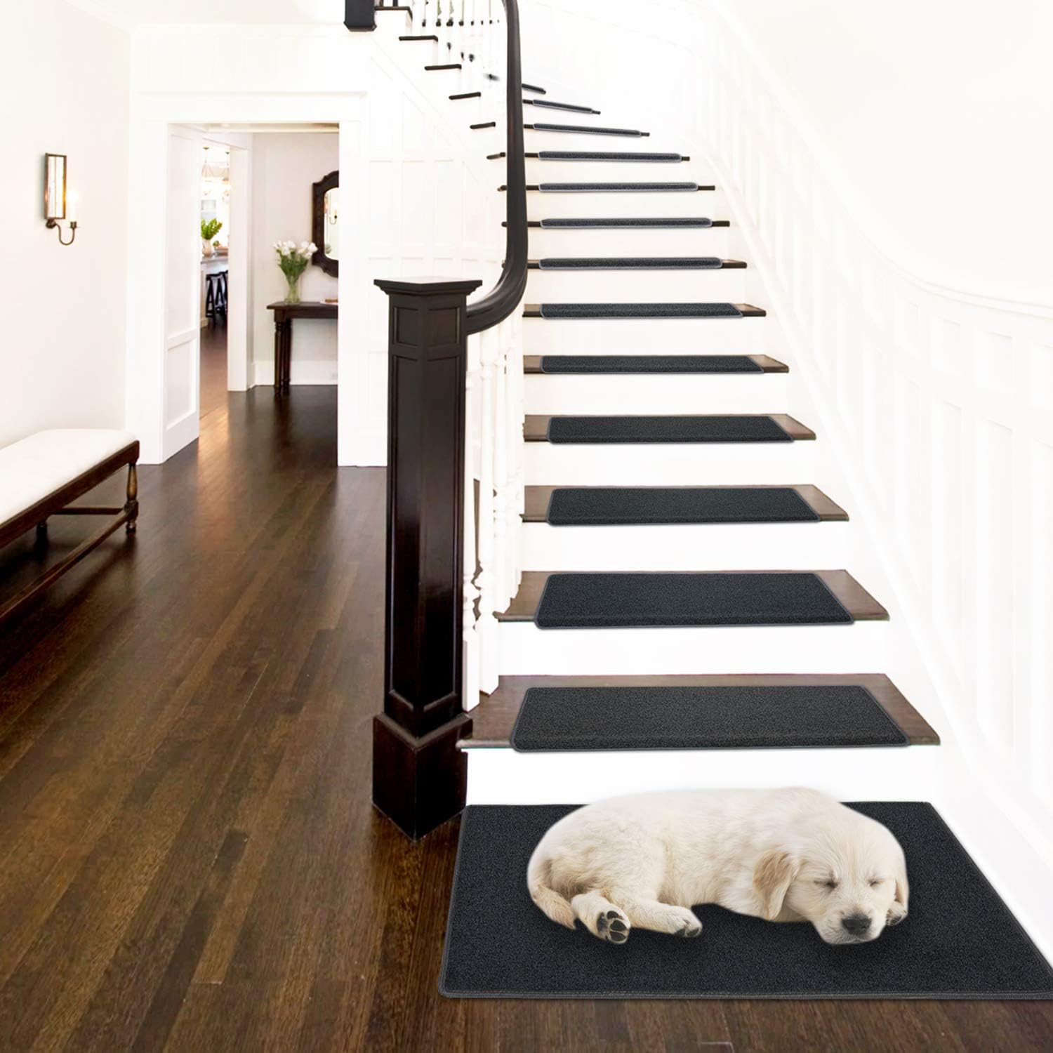 PURE ERA Alfombra para escaleras, sin cinta, autoadhesiva, antideslizante, antideslizante, para interiores, alfombra de piso para cocina, baño,
